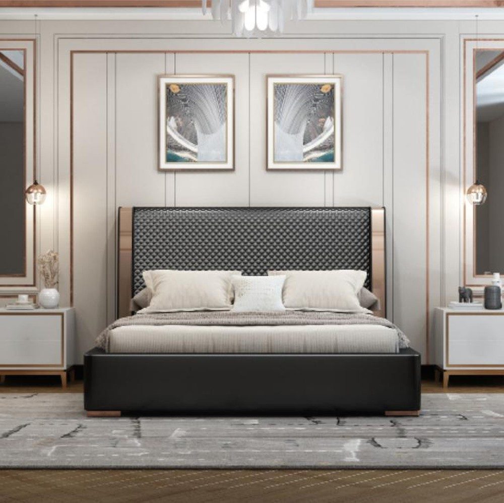 JVmoebel Bett Graues Holzschlafzimmerbett mit Kunstleder und modernem Design (1-tlg., Nur Bett), Made in Europa