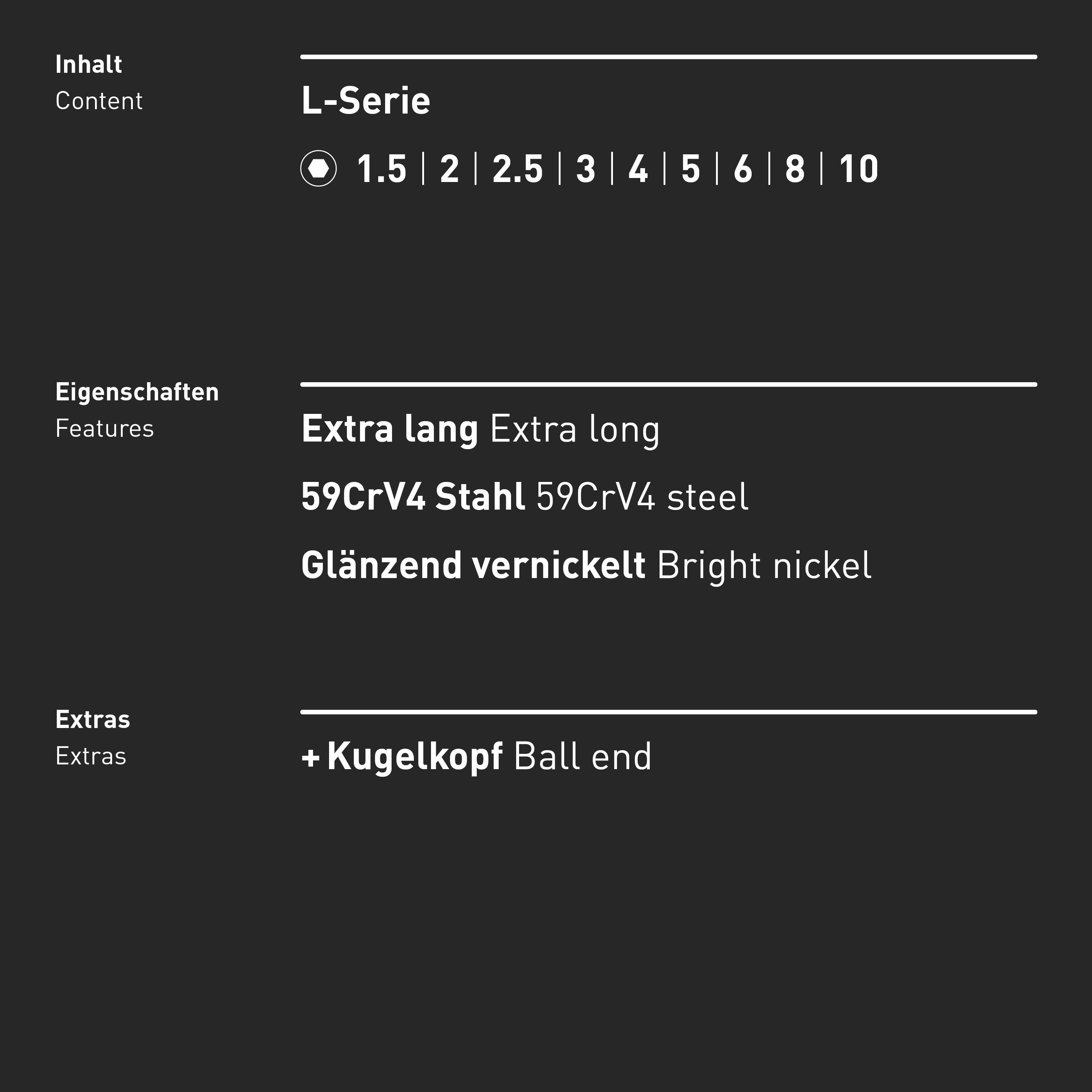 INBUS Innensechskantschlüssel Kugelkopf lang - 1,5 mit (9teilig), extra 10mm Winkelschraubendrehersatz, Sechskantschlüssel Set &