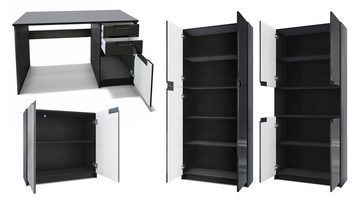 Vladon Aktenschrank Logan (Büromöbel-Set, 4-St., mit 1 Schreibtisch, 2 Schränken und 1 Kommode) Schwarz matt/Bordeaux Hochglanz (246 x 60 x 185 cm)