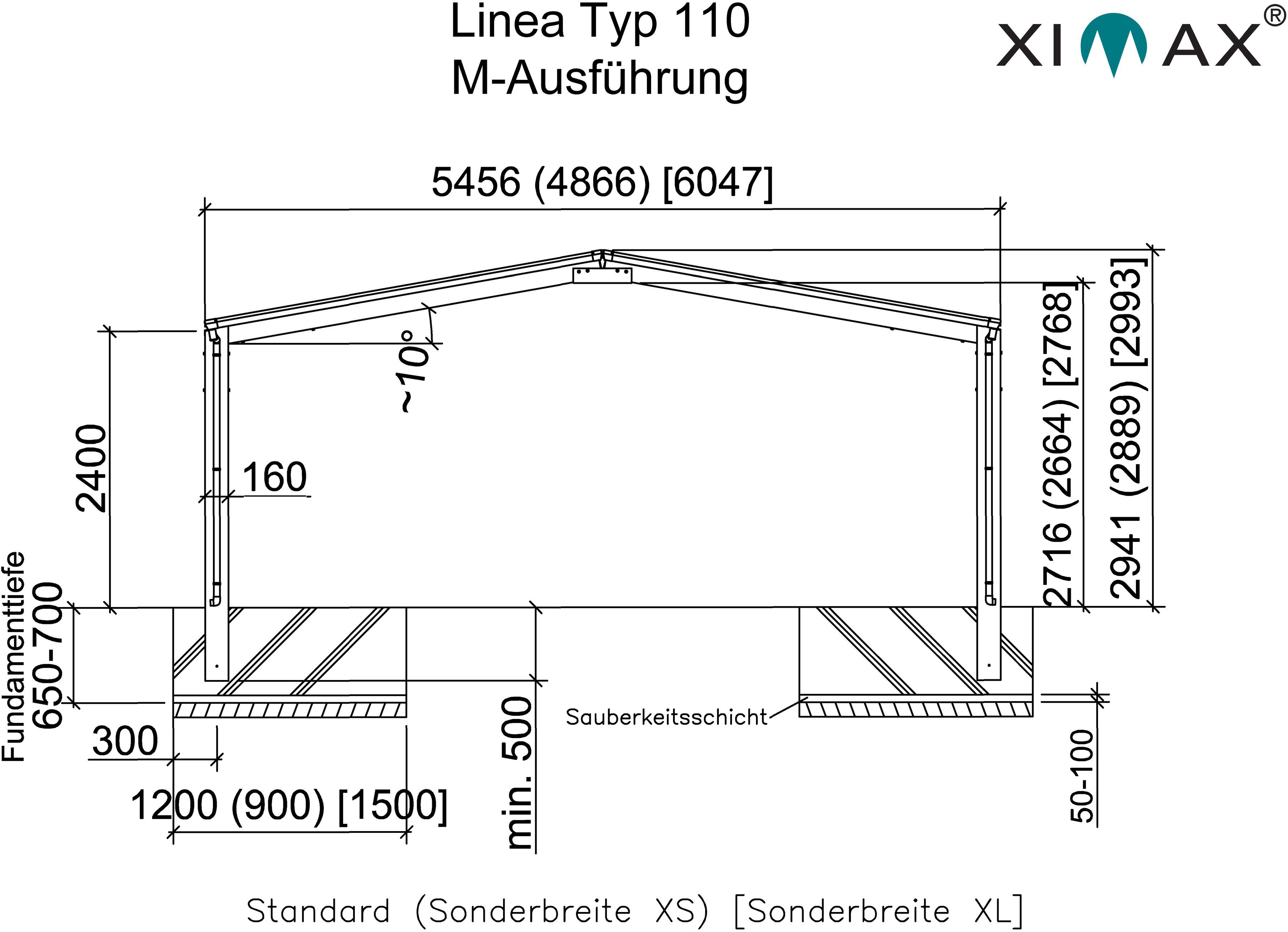 Ximax Doppelcarport Linea Typ 110 240 Aluminium cm, M-schwarz, cm BxT: 546x495 Einfahrtshöhe