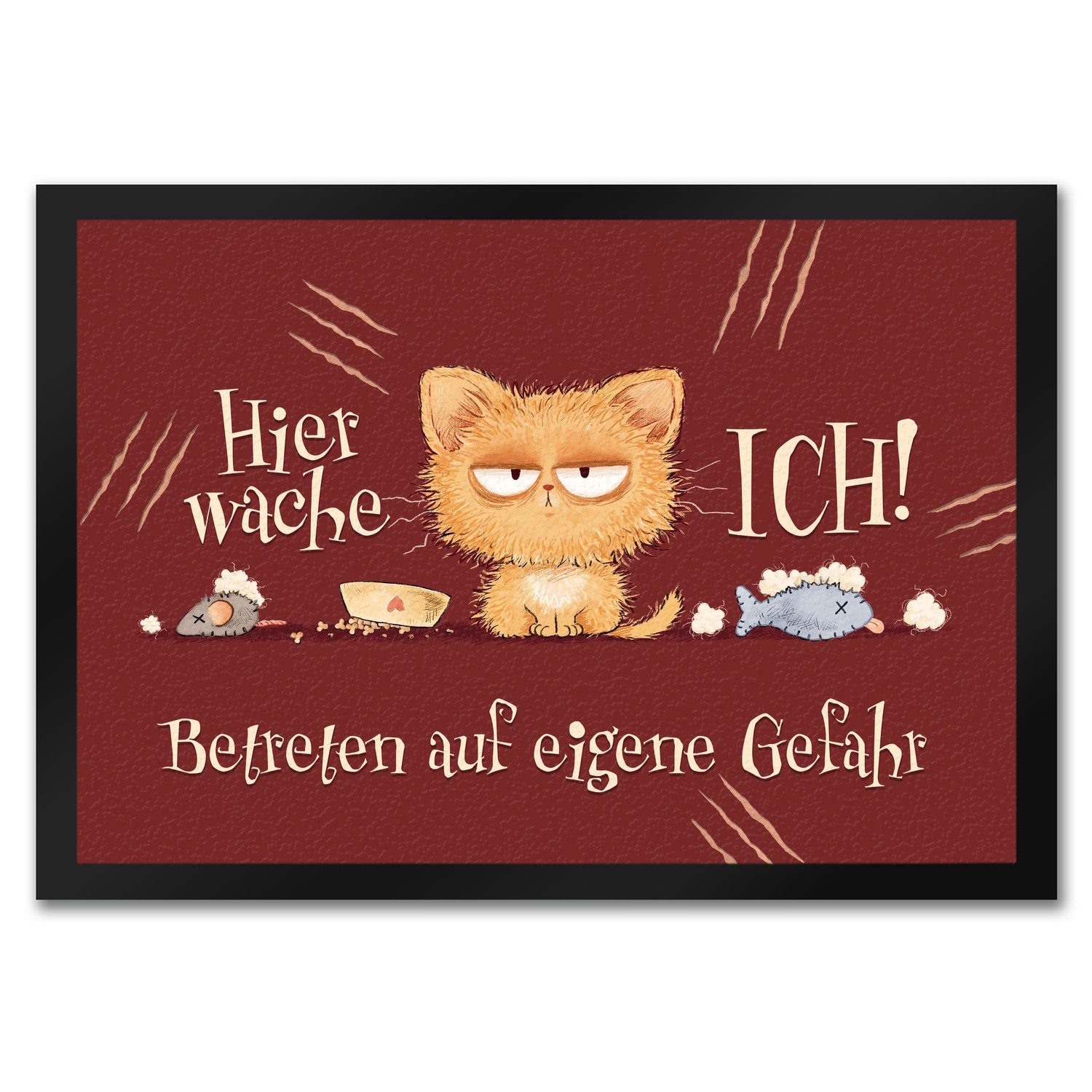 speecheese Fußmatte Katze Fußmatte in 35x50 cm mit Spruch Hier wache ich Eigene Gefahr