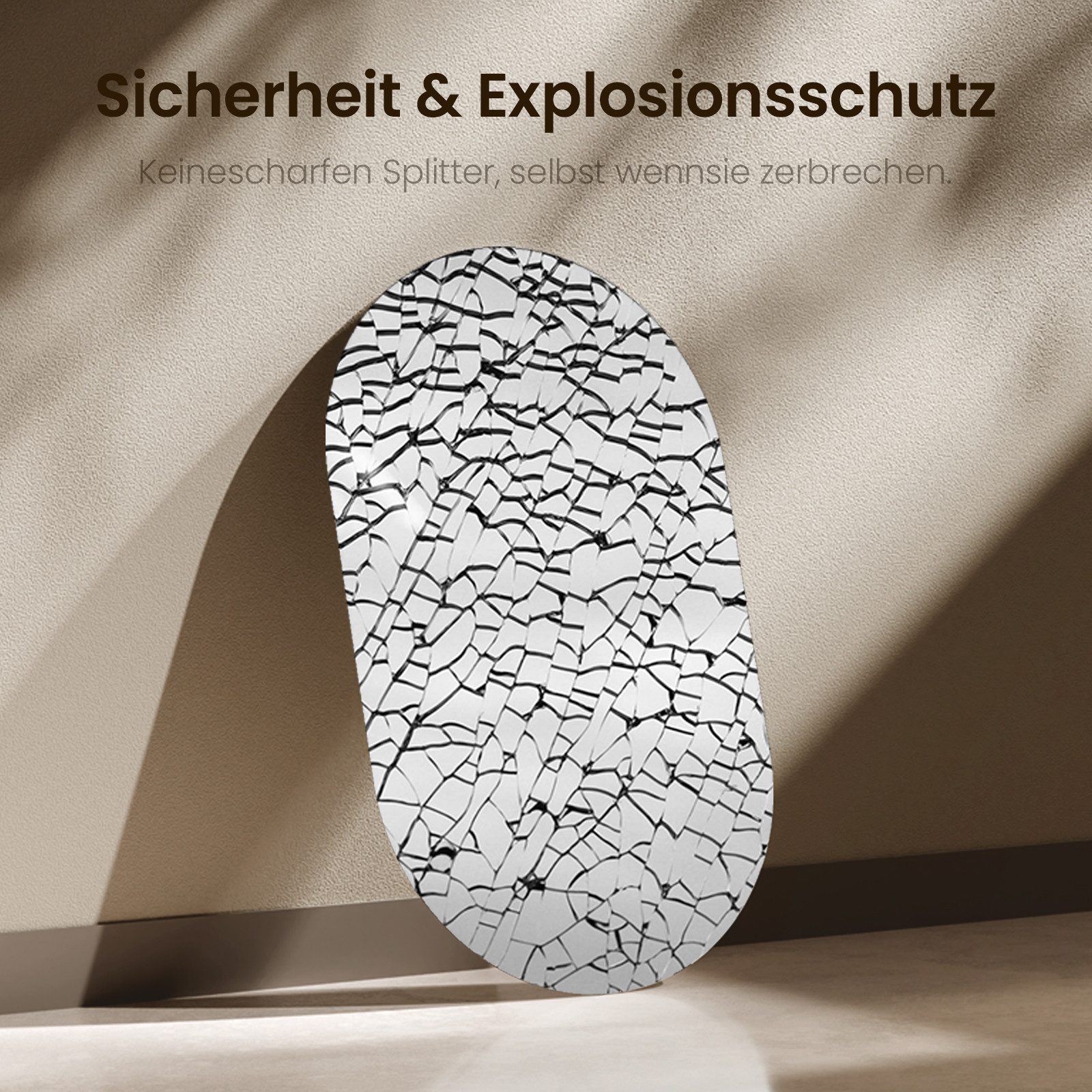 EMKE Spiegel Ovaler Wandspiegel ohne Rahmen Dekospiegel (Vertikal Horizontal möglich), 70X40cm ohne Beleuchtung,Badezimmer Garderobe Flur