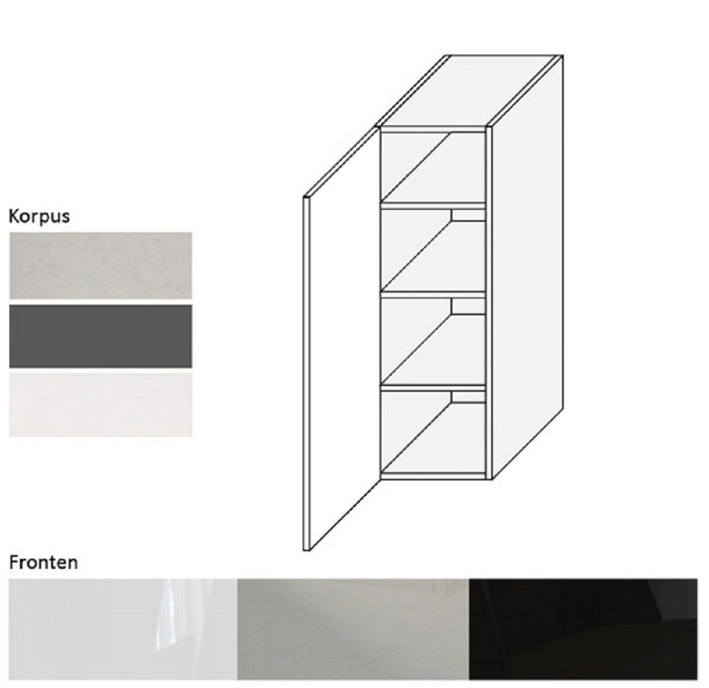 (XL-Hängeschrank, und Küchenschrank) schwarz Korpus- Hochglanz - Hängeschrank / grau ESSEN Front wählbar Feldmann-Wohnen ES-W4/30 Frontfarbe Korpus matt