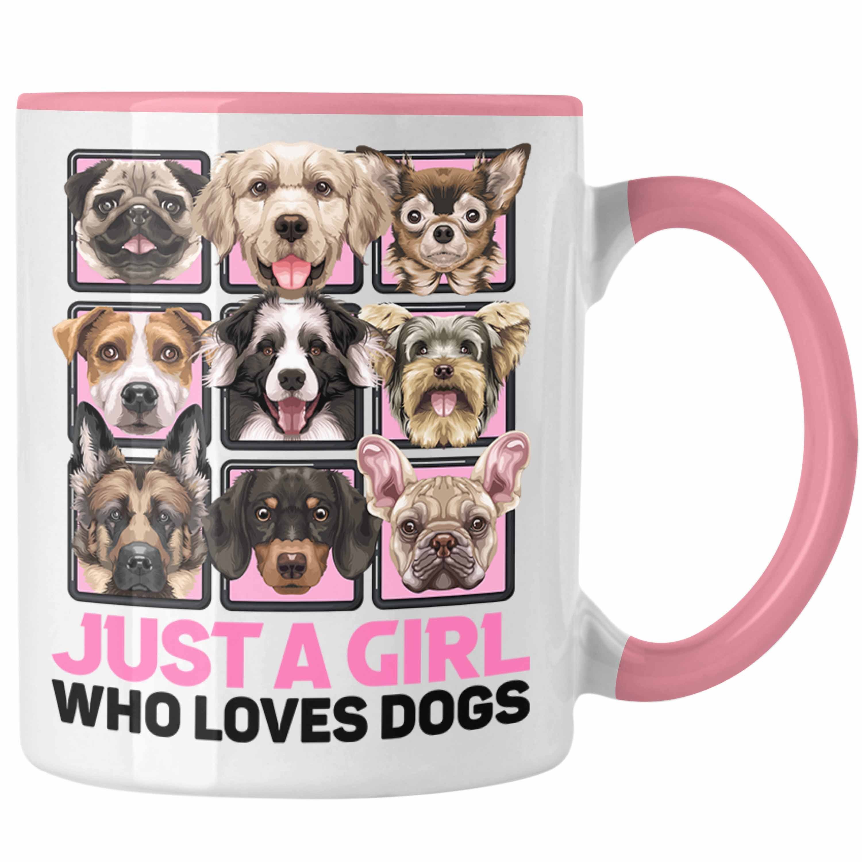 Trendation Tasse Hundeliebhaberin Tasse Geschenk Hunderassen Kaffee-Becher Just A Girl Rosa