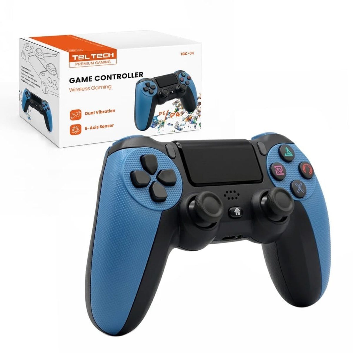 Wisam Teltech Gamepad PS4 / PC kabellos schwarz-blau 600 mAh TGC-04 Gaming-Controller (1 St)
