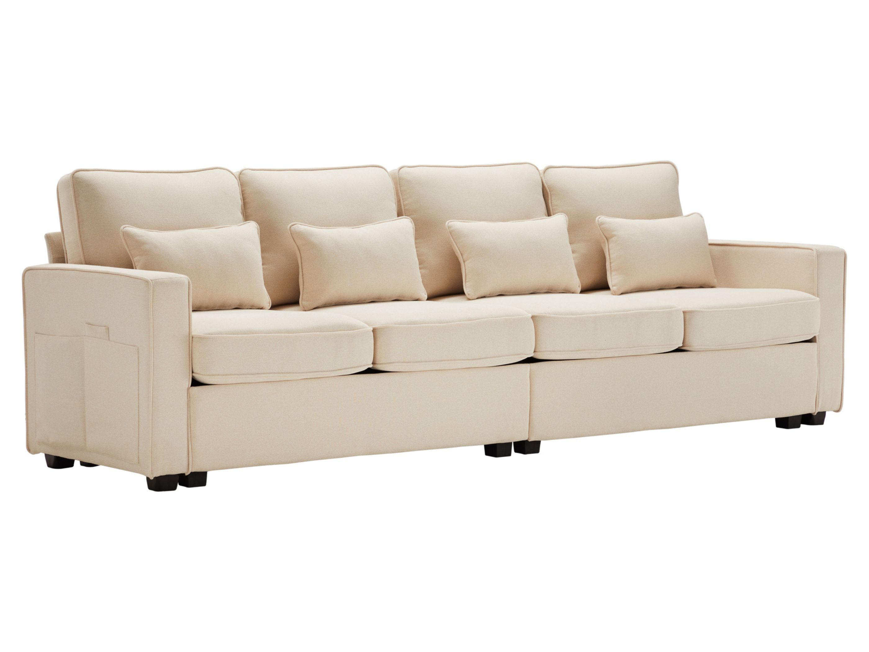 SeedWave Big-Sofa Modernes 4-Sitzer Sofa Leinen Polstersofa, Seiten Aufbewahrungstaschen, Großes Sofa mit Lendenkissen, abnehmbaren Kissen