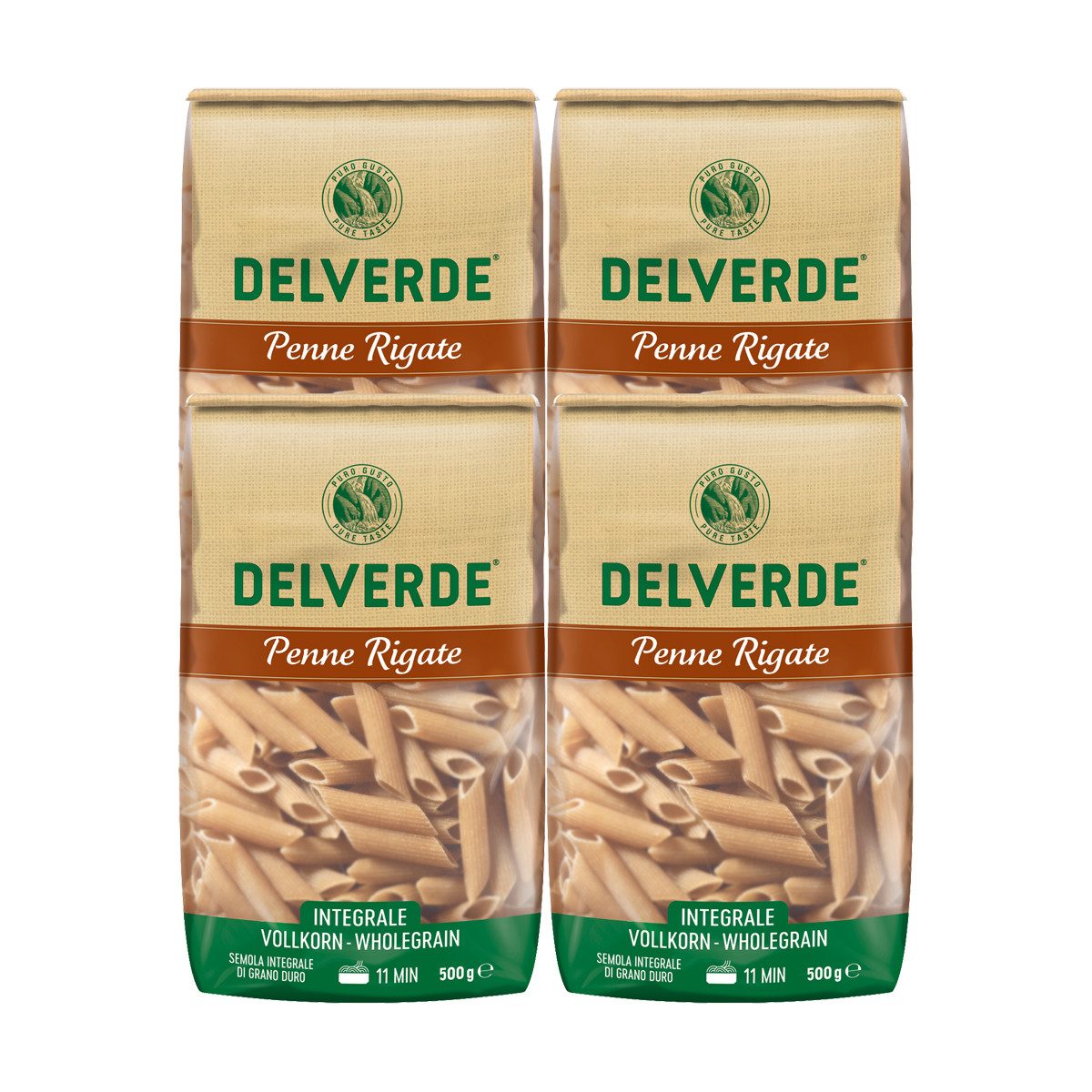 DELVERDE Nudeln, Delverde Vollkorn Penne Rigate Integrale Vollkorn Nudeln 500g 4er Pack