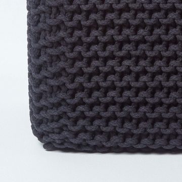 Homescapes Pouf Gestrickter Sitzwürfel 100% Baumwolle, schwarz
