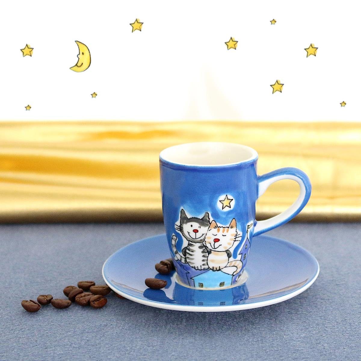 Mila Espressotasse Mila Keramik Espresso-Tasse mit Untere NachtKatzen, Keramik