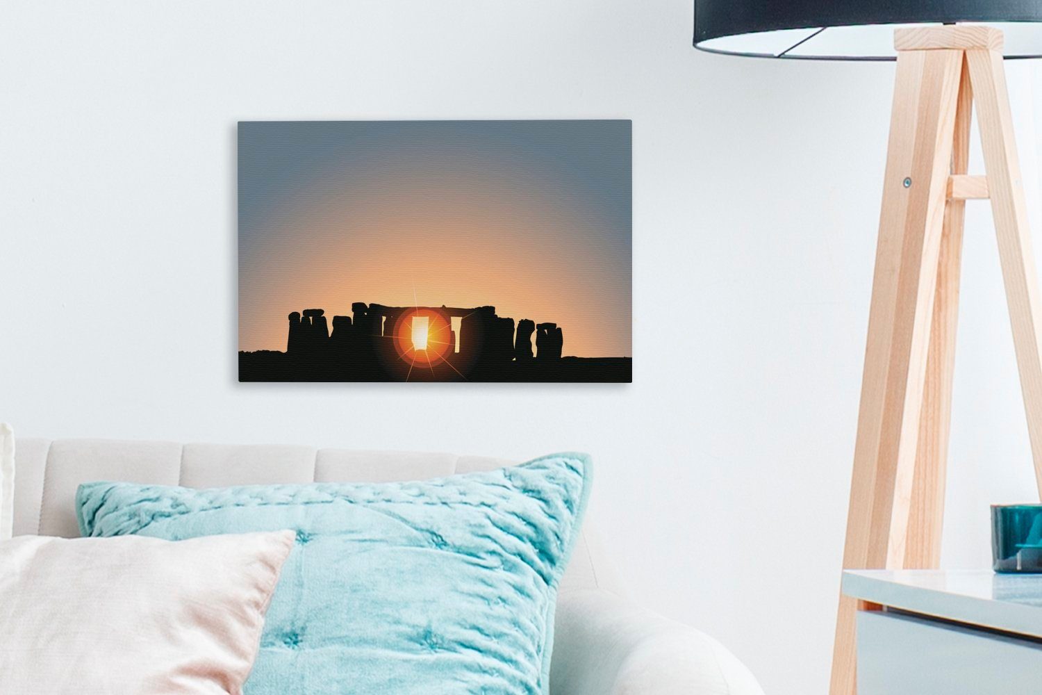 St), Sonnenaufgangs hinter Illustration des Eine cm Wanddeko, Aufhängefertig, 30x20 Leinwandbild (1 Stonehenge, Leinwandbilder, OneMillionCanvasses® Wandbild