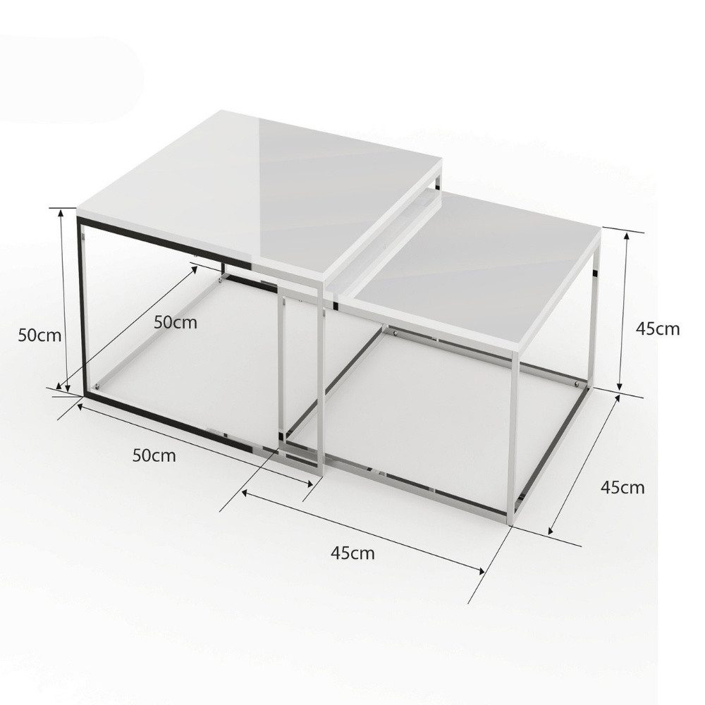LebensWohnArt Beistelltisch 2er Set Design Beistelltisch MENTO weiss hochglanz 50cm Edelstahl