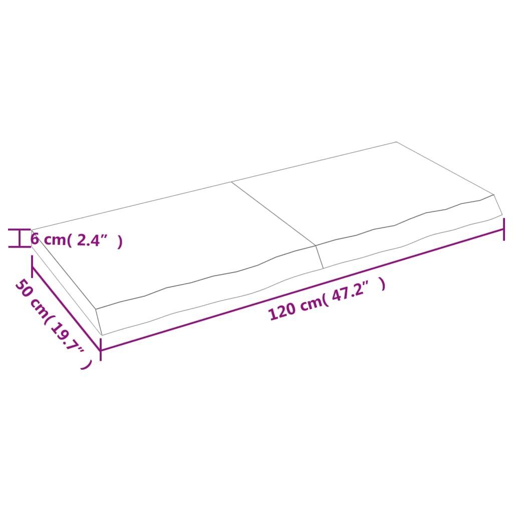 120x50x(2-6)cm Hellbraun Tischplatte Eiche Massivholz Behandelt furnicato