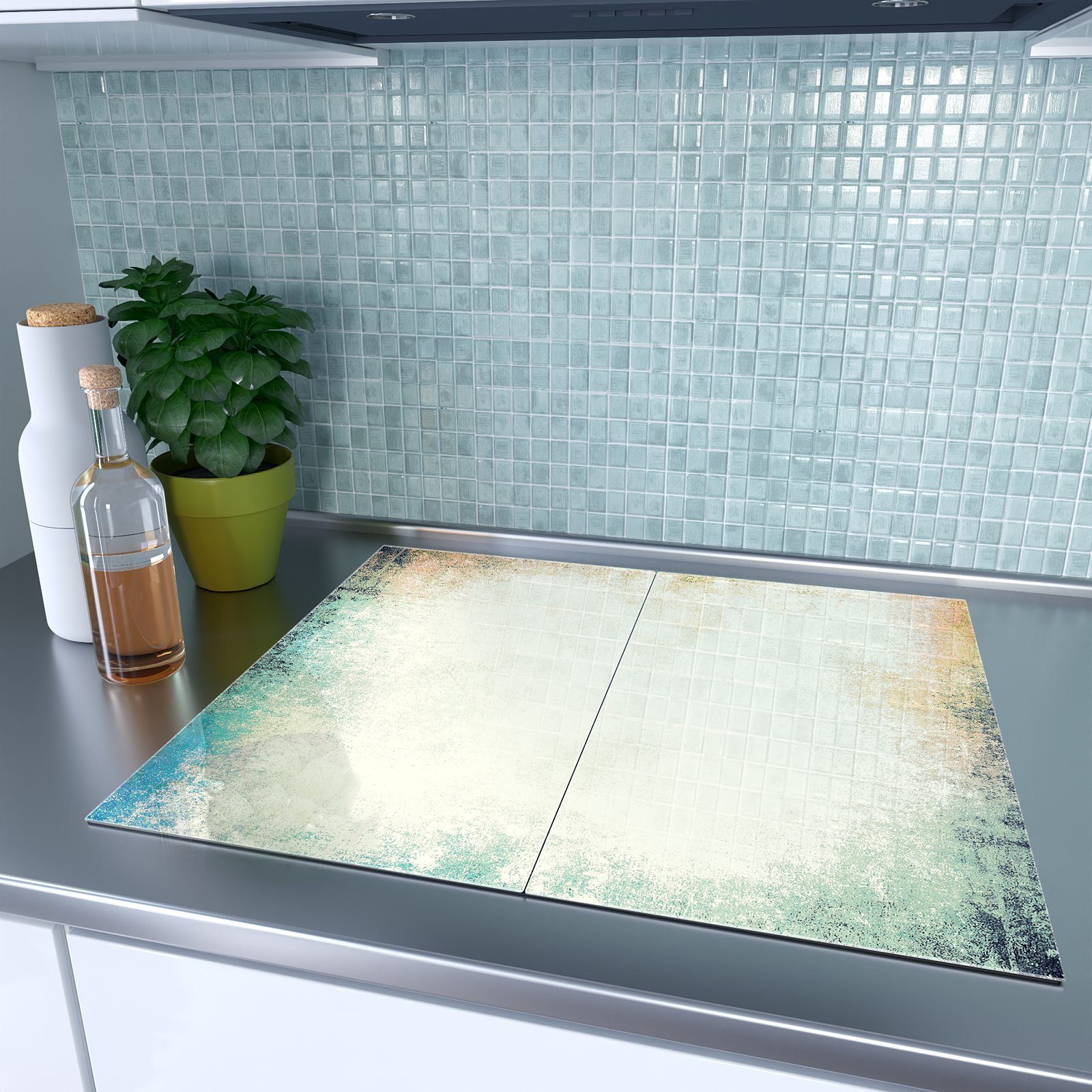 Primedeco Herd-Abdeckplatte Herdabdeckplatte Spritzschutz aus Glas Grunge Wand, Glas, (2 tlg)