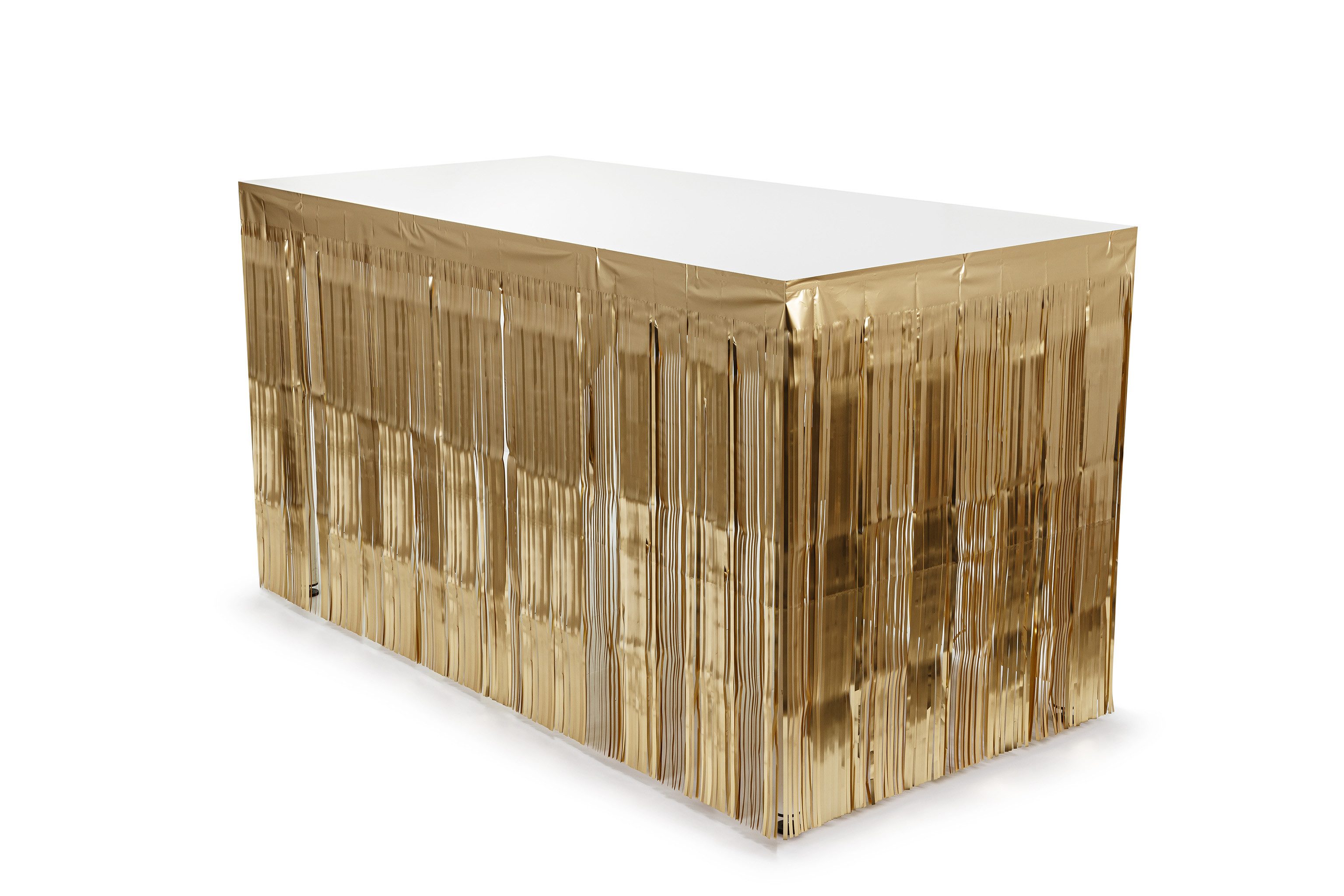 partydeco Tischdecke, Lametta Tischrock 300x80cm Gold