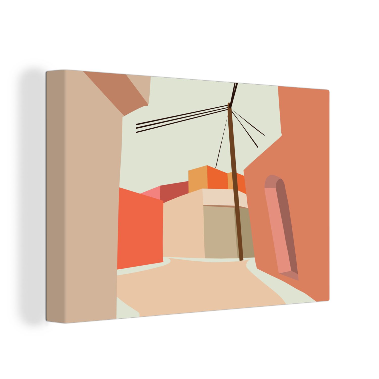 OneMillionCanvasses® Leinwandbild Stromkabel - Haus - Sommer - Pastell, (1 St), Wandbild Leinwandbilder, Aufhängefertig, Wanddeko, 30x20 cm