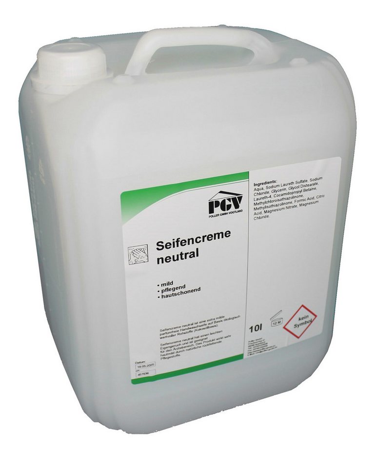 Poller GmbH Vogtland Flüssigseife Seifencreme NEUTRAL, ohne Farb- und Duftstoffe, 10 Liter, 2-tlg.