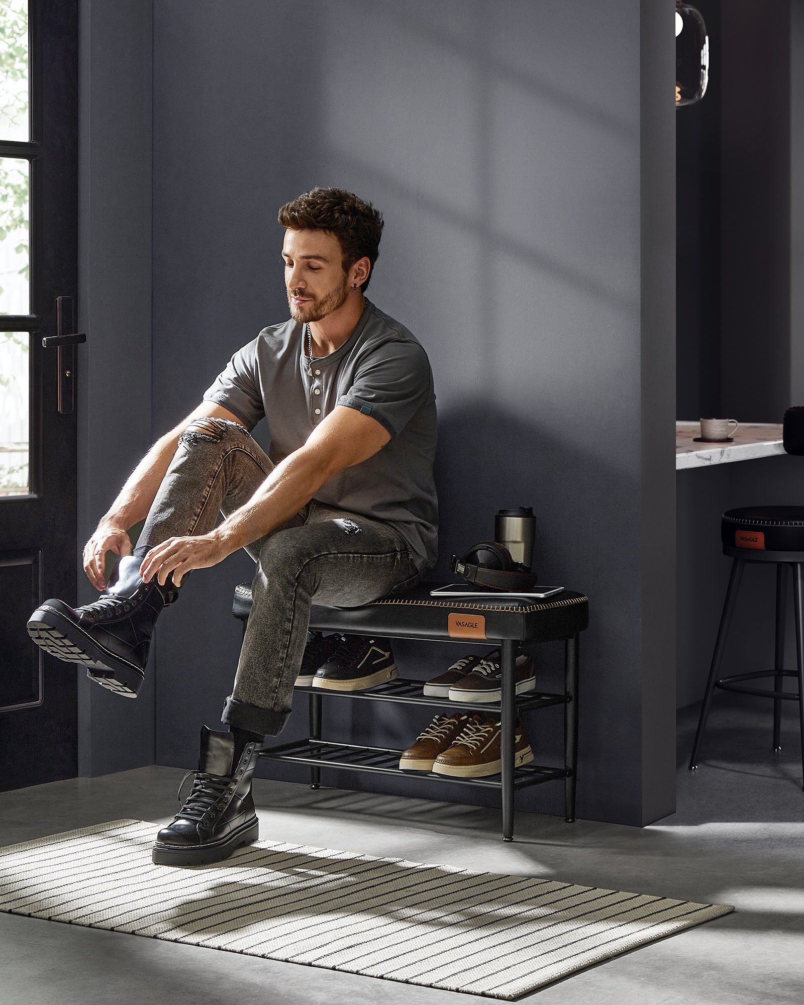 VASAGLE Schuhbank, Schuhregal, EKHO Series, Kunstleder, 30 x 80 x 50 cm günstig online kaufen