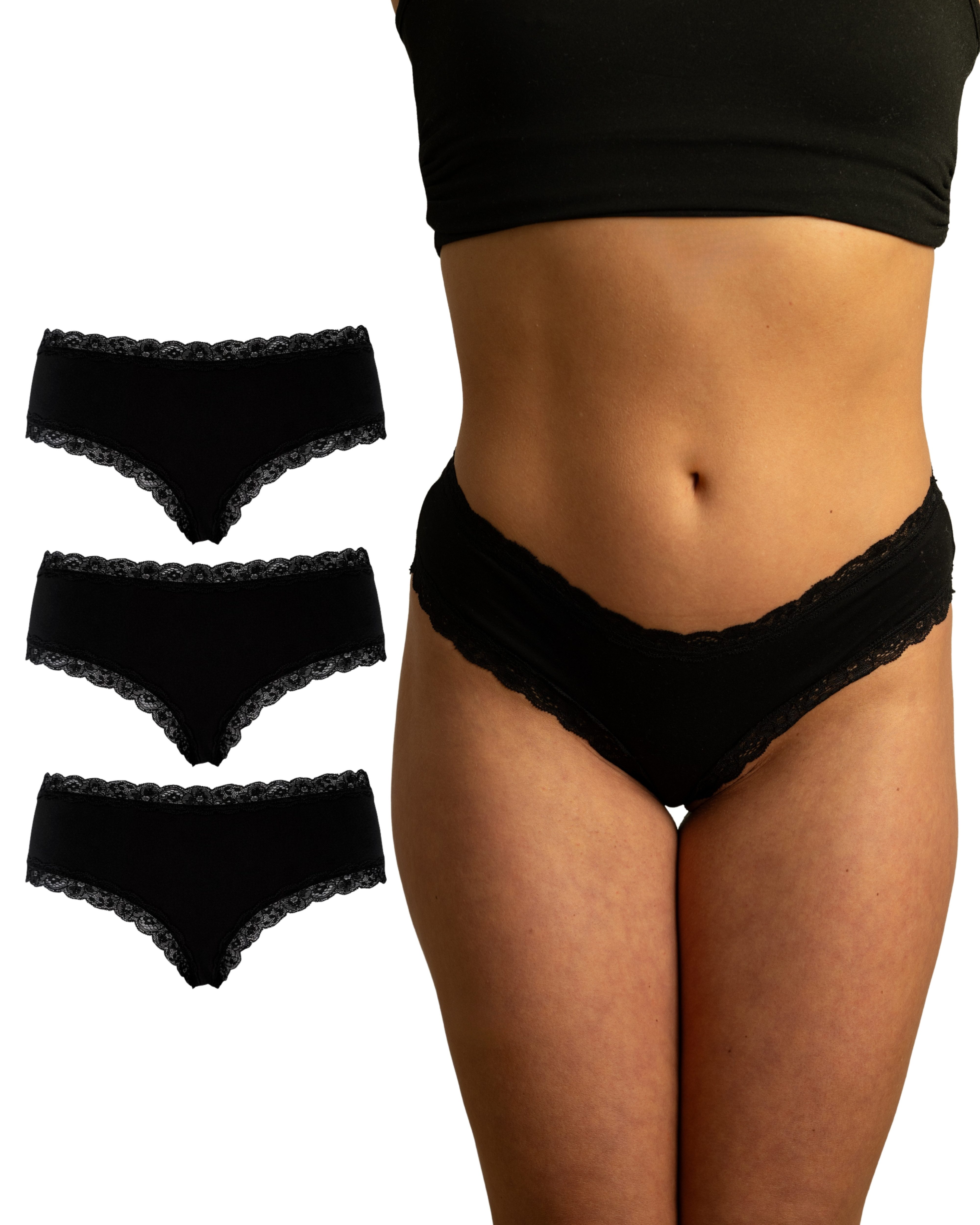 Benonetti Slip Brazilian Damen Slips mit zarter Spitze – sinnlich, weich & bequem (3er Pack, 3er Set) mit Spitze, bequeme Baumwolle, sanft zur Haut, hoher Tragekomfort