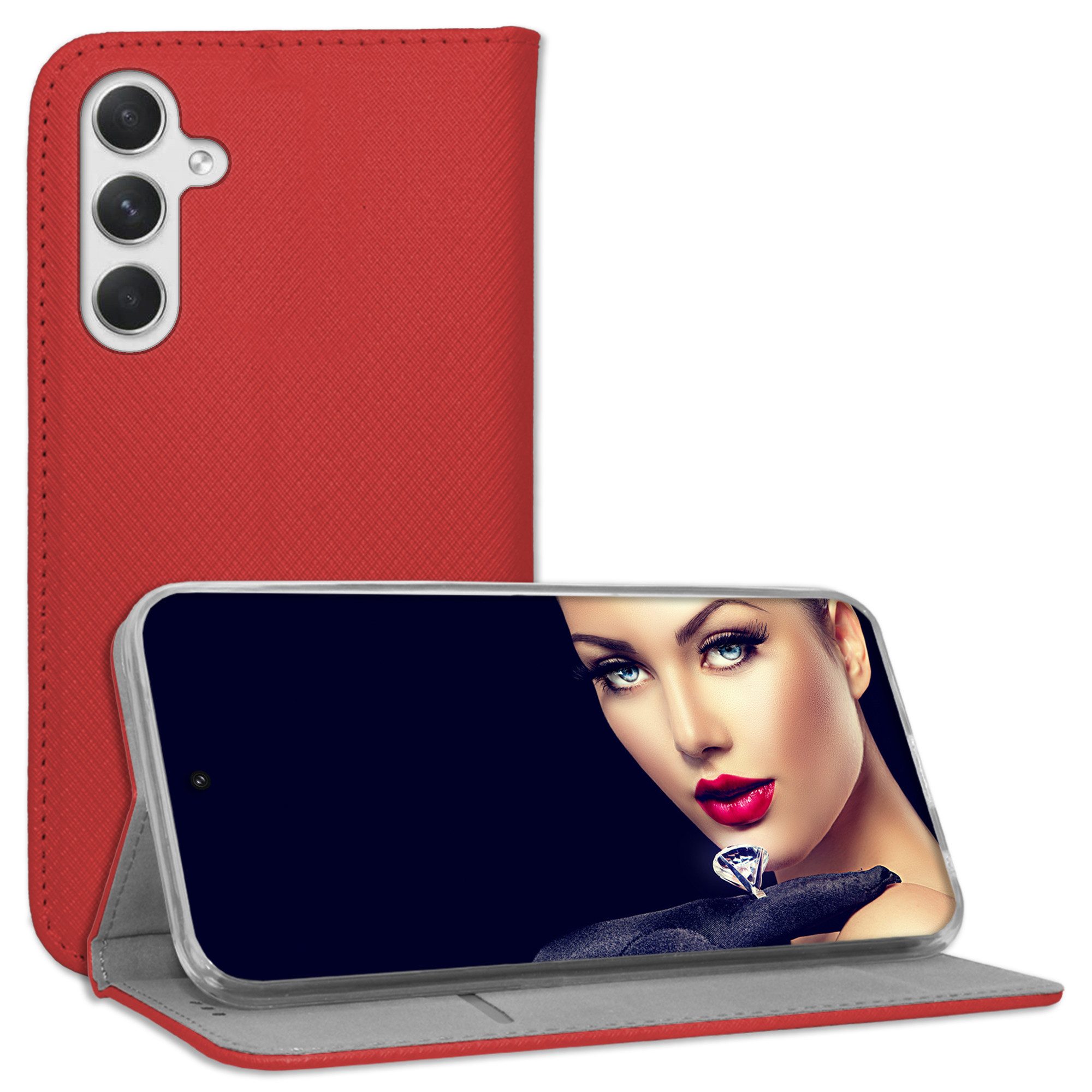 mtb more energy Smartphone-Hülle Smart Magnet für Samsung Galaxy A54 5G, Rot, Bookstyle Klapphülle Cover Wallet Case aus Kunstleder