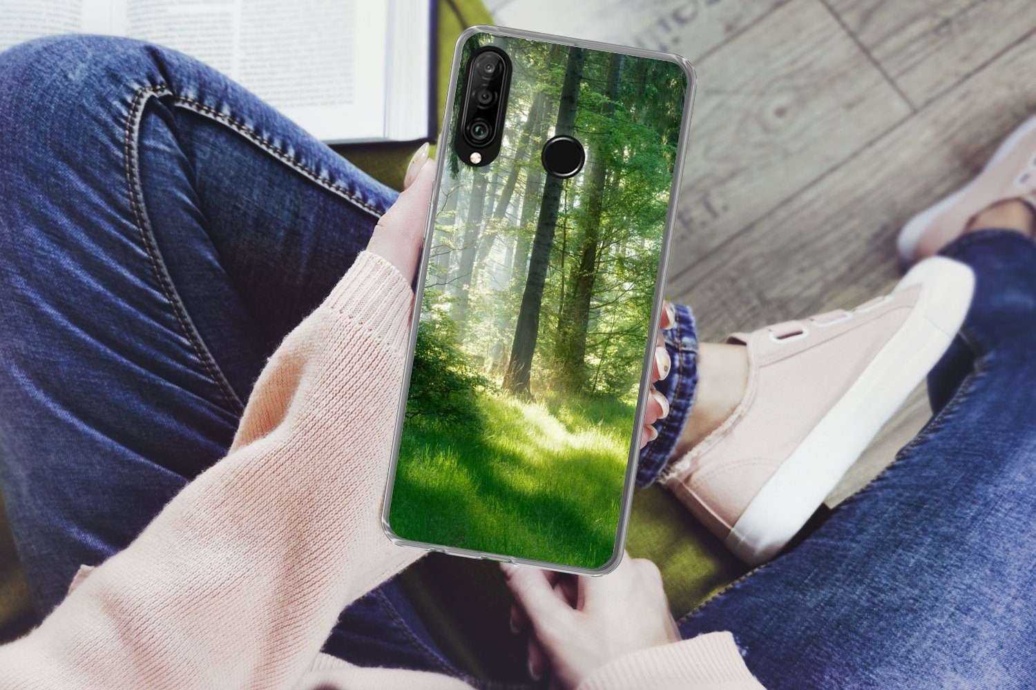 MuchoWow Handyhülle für Huawei P30 Lite Natur - Bäume - Wald - Grün - Sonne - Gras - Pflan, Handy Case, Silikon, Bumper Case Dünn
