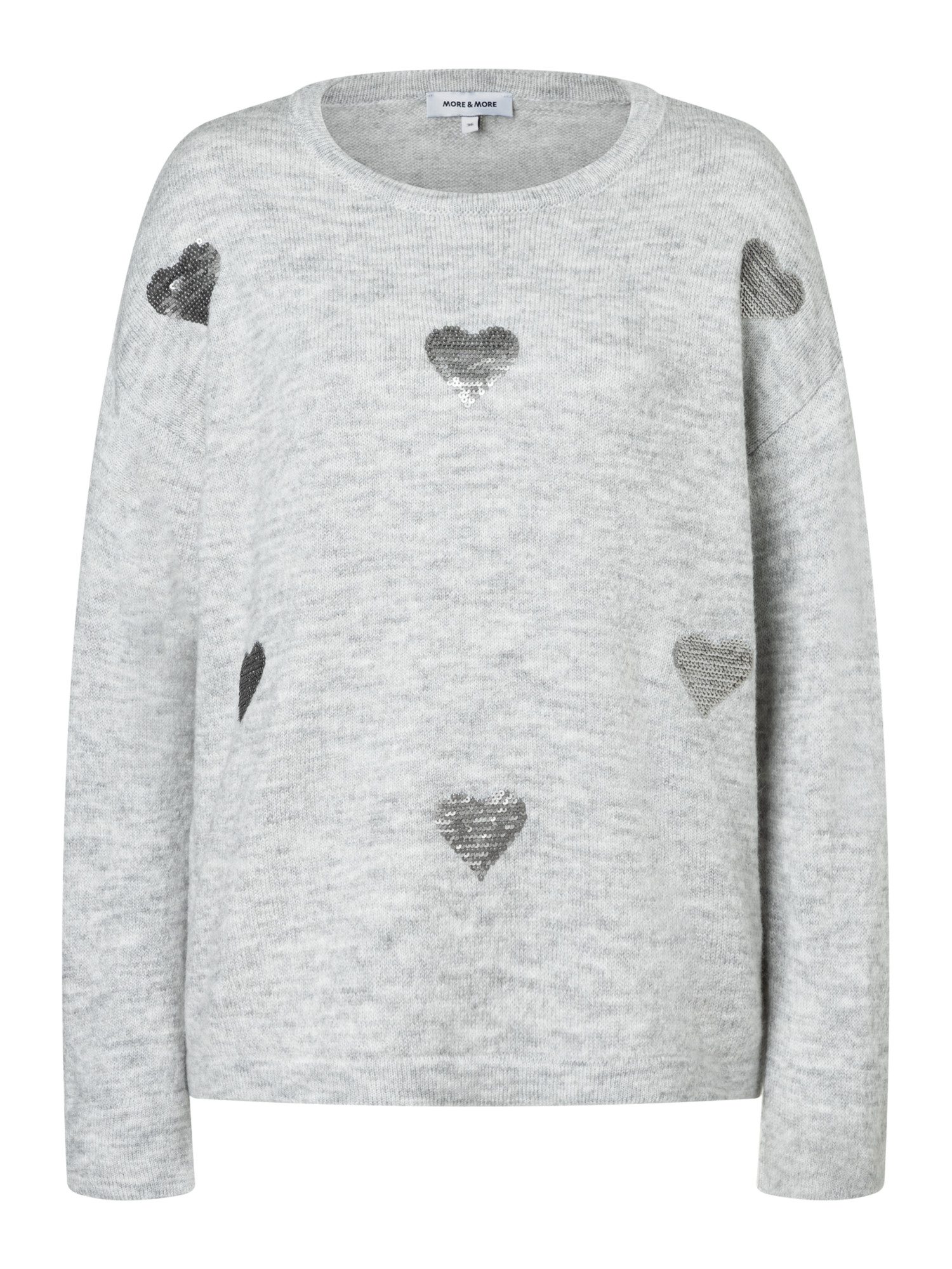 MORE&MORE Rundhalspullover süßer, softer Pailletten-Herzchen-Pullover