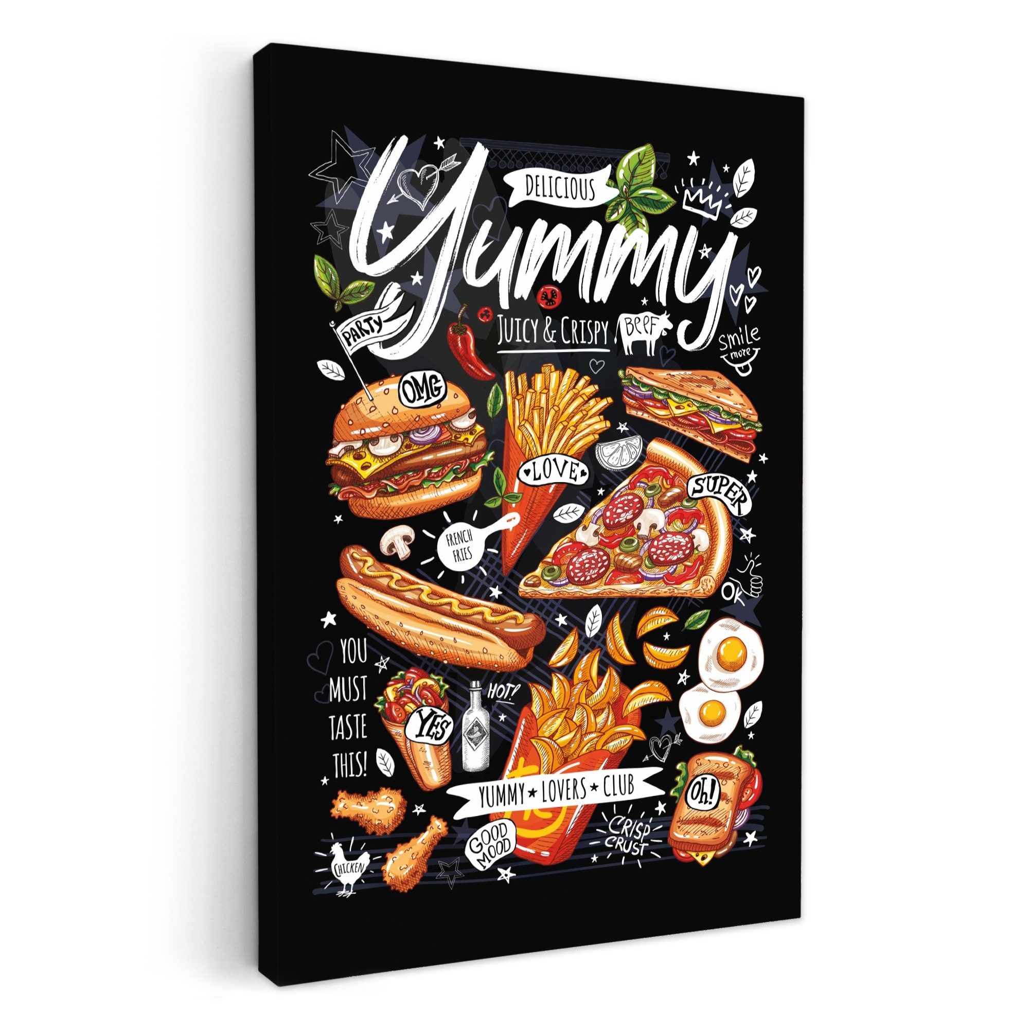 OneMillionCanvasses® Leinwandbild Fast Food - Speisekarte - Bunt - Schriftt günstig online kaufen