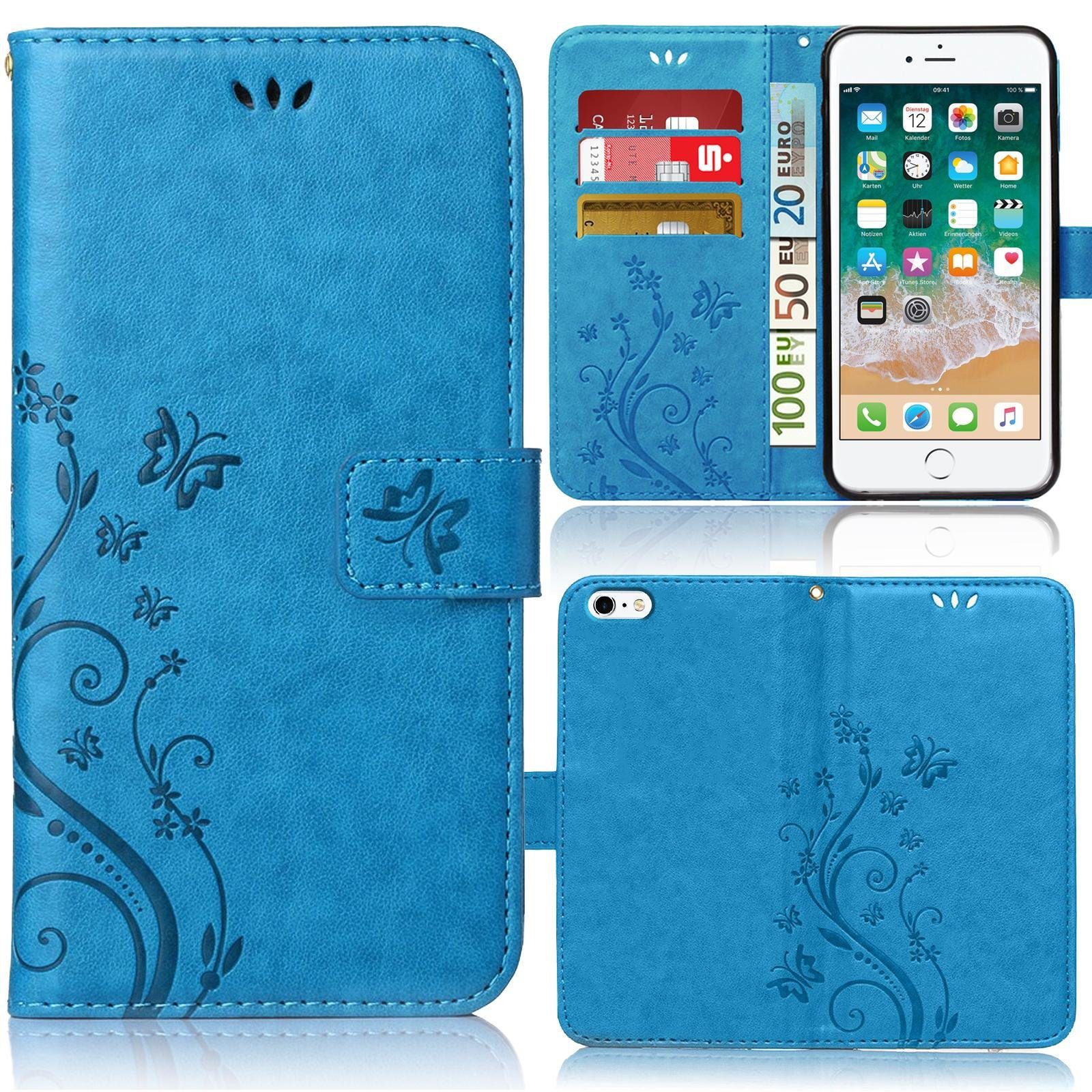 Numerva Handyhülle Bookstyle Flower für Apple Iphone 6, Handy Tasche Schutzhülle Klapphülle Flip Cover mit Blumenmuster