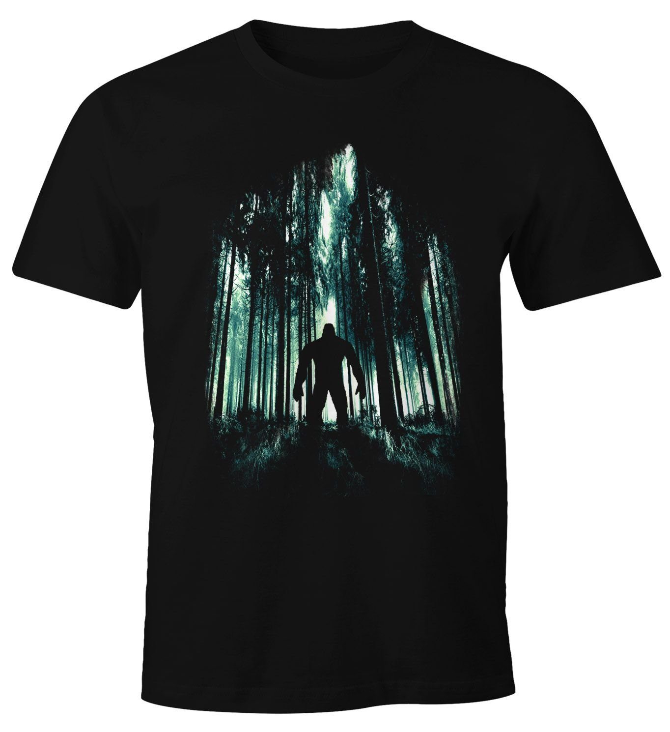 MoonWorks Print-Shirt Herren T-Shirt Mystery Monster im Wald Fun-Shirt Moonworks® mit Print
