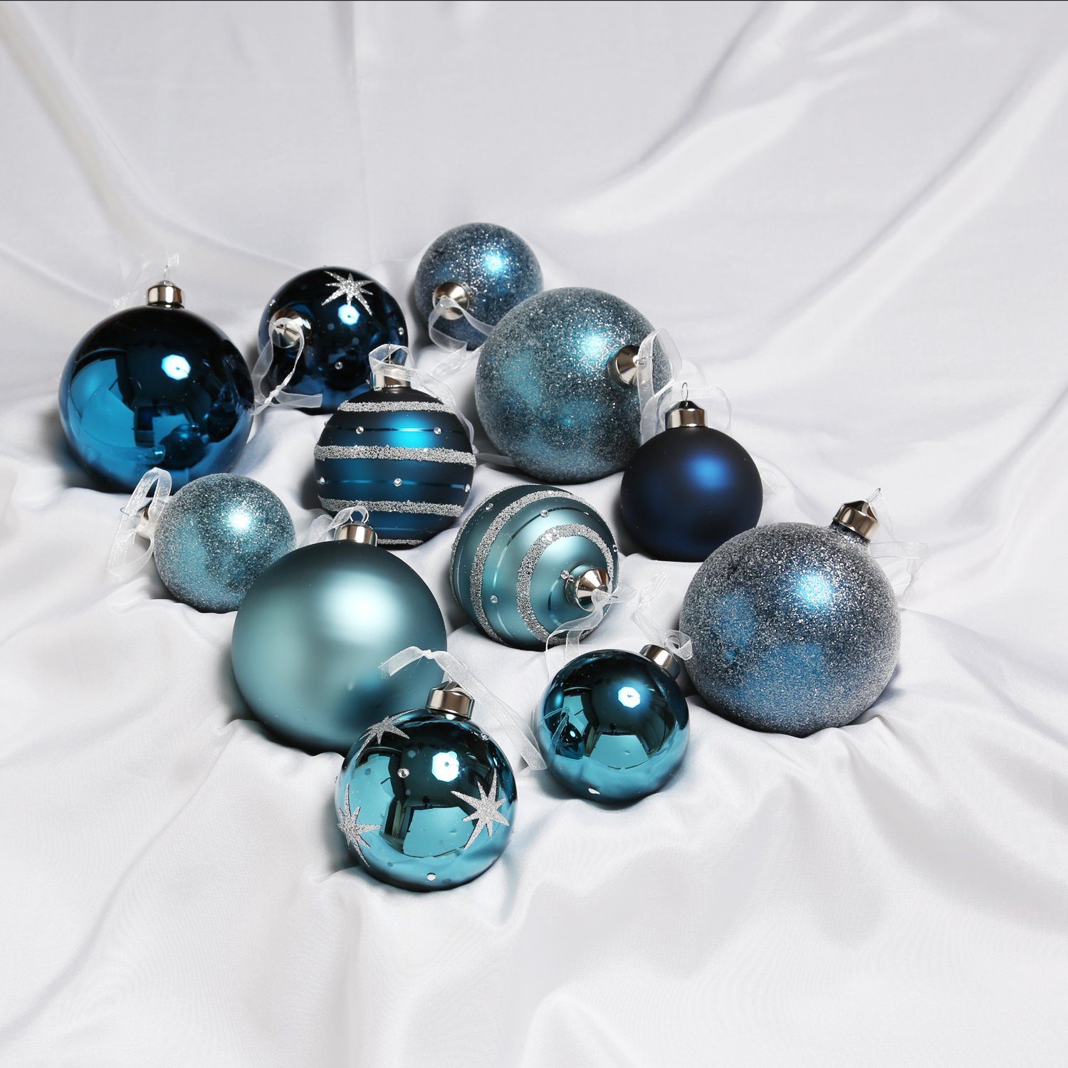 St) 3 matt (12 Glas blau Weihnachtskugel 12St. glänzend Christbaumkugel MARELIDA Weihnachtsbaumkugel Größen