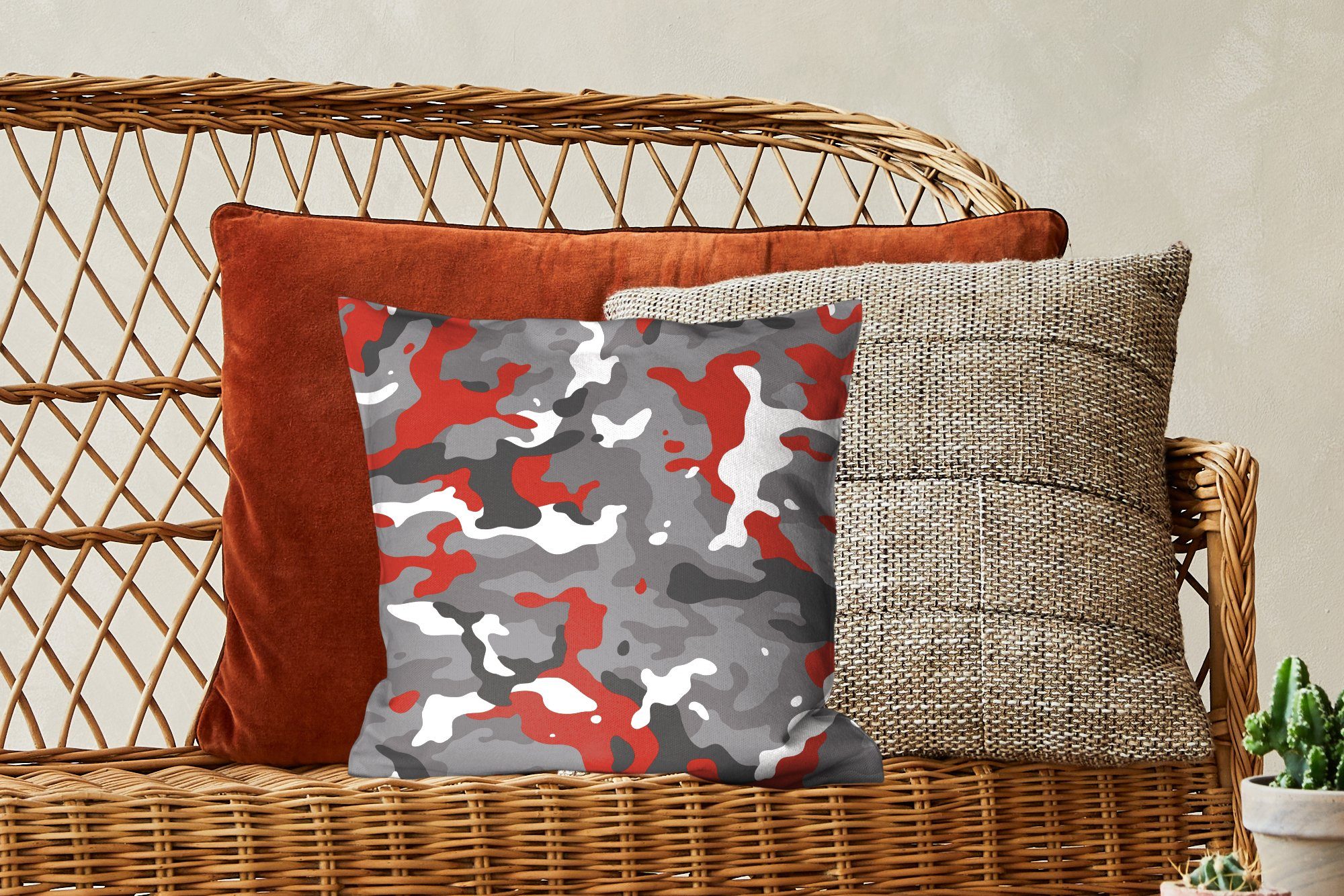 Akzenten, mit roten MuchoWow Füllung Dekokissen Zierkissen Deko, Wohzimmer, für Schlafzimmer, mit Sofakissen Camouflage-Muster