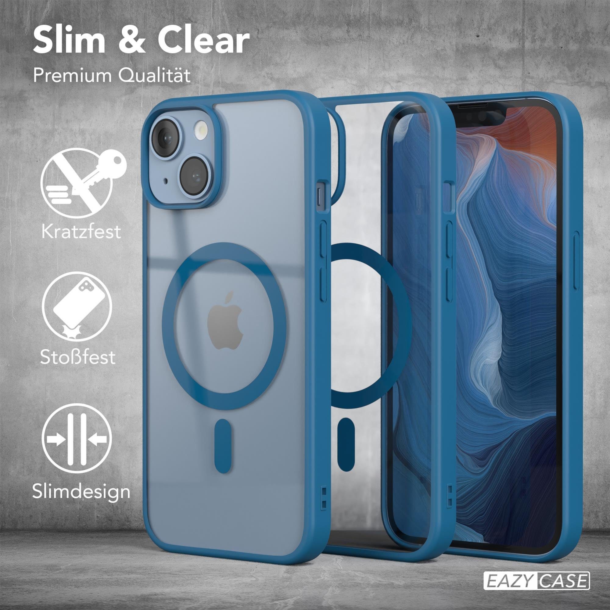 EAZY CASE Handyhülle Transparente Hülle mit MagSafe für iPhone 14 6,1 Zoll, Silikon Handyhülle, Schutzhülle mit Kameraschutz, Etui magnetisch Blau