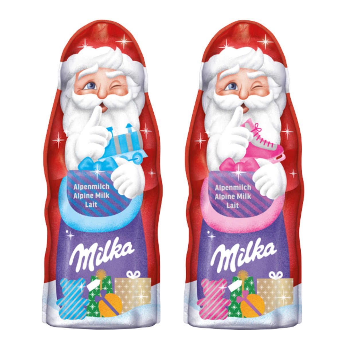 MILKA Schokolade, Milka Mein Lieblings Weihnachtsmann Alpenmilch Schokolade sortiert 90g