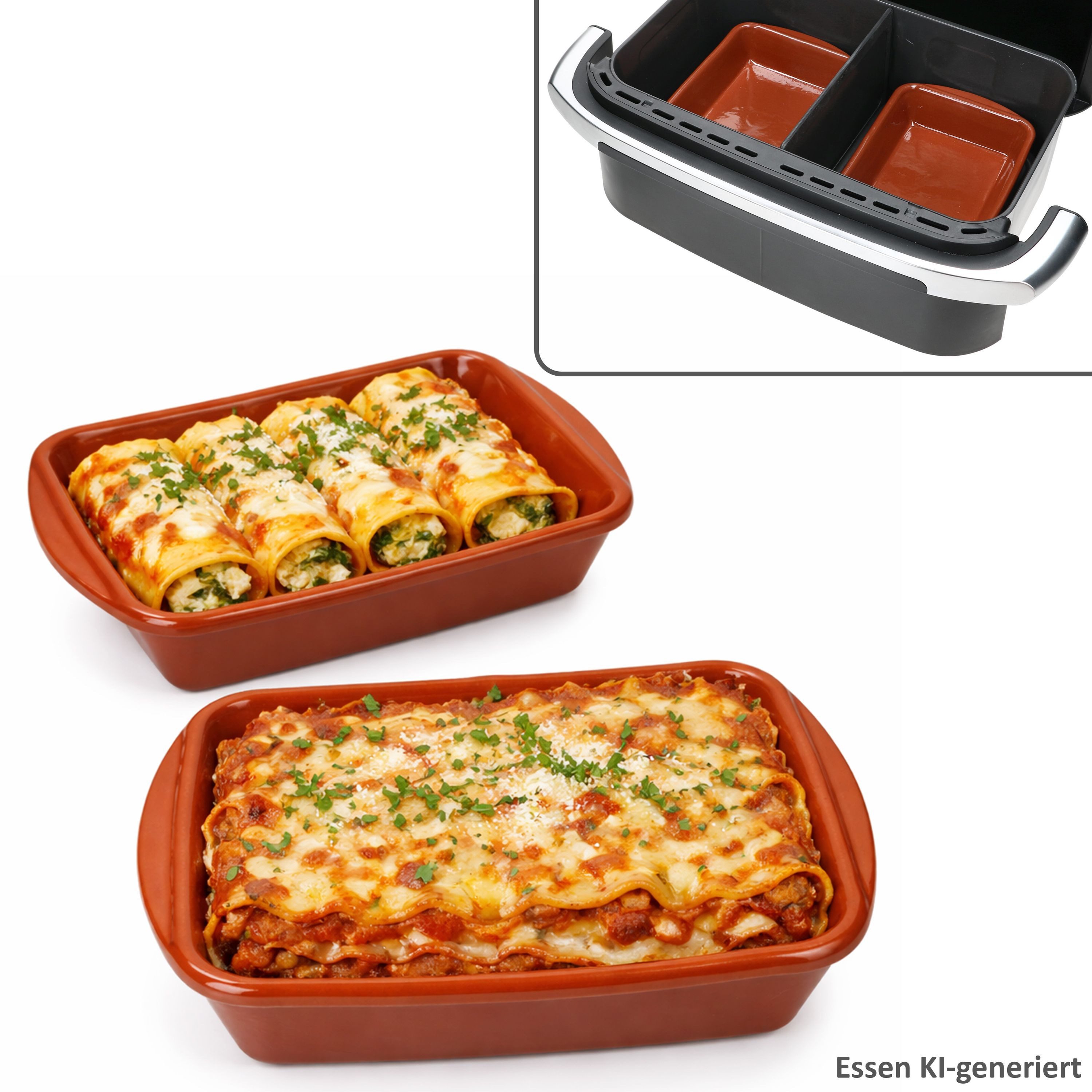 MamboCat Auflaufform MamboCat 2er Set Airfryer ECKI M Tonschalen rechteckig 350ml Auflauf, Ton