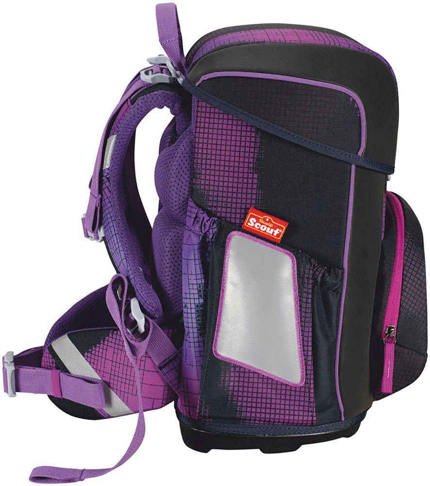 Scout Schulranzen Neo Movie Star, mit LED-Display, Pink Pixel (Set, 4-tlg), mit Powerbank, enthält recyceltes Material