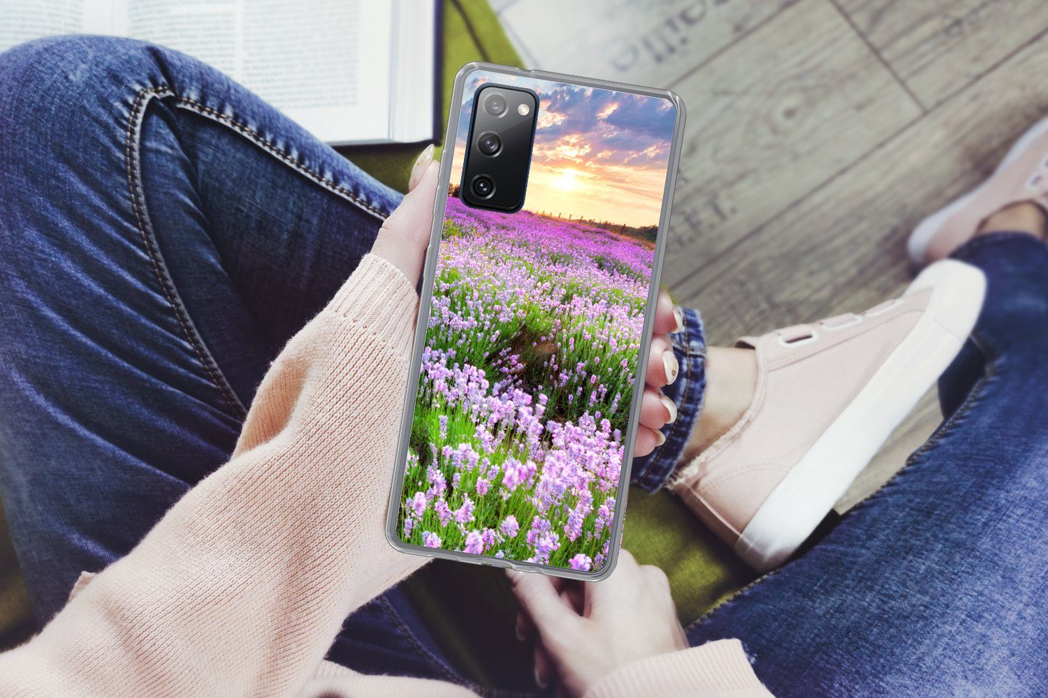 MuchoWow Handyhülle für Samsung Galaxy S20 FE Blumen - Lavendel - Lila - Himmel - Sonnenun, Phone Case, Silikon, Schutzhülle Dünn