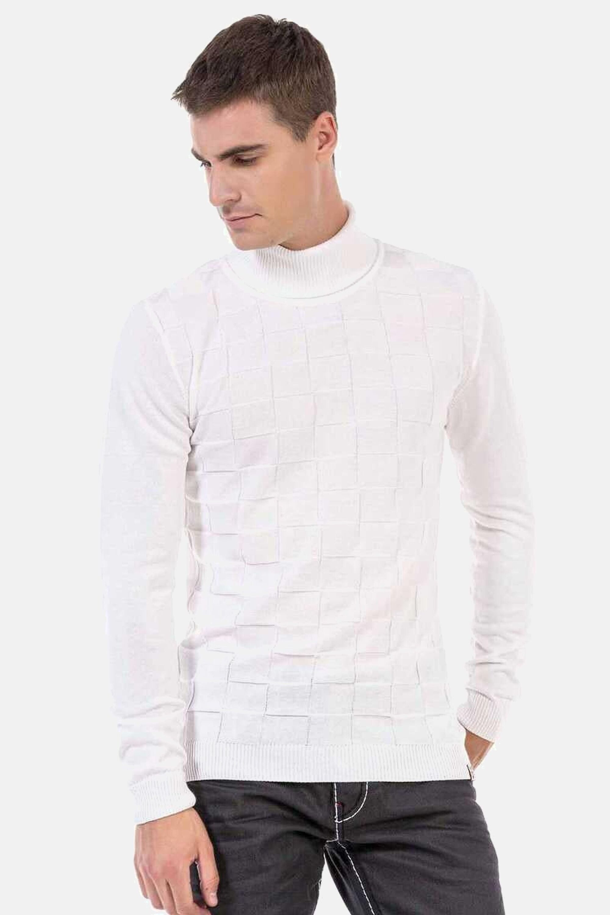 Cipo & Baxx Rollkragenpullover Pullover (1-tlg) mit kariertem Strickmuster, CP241