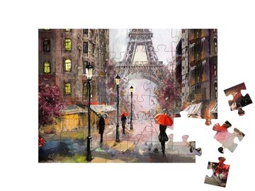 puzzleYOU Puzzle Ölgemälde: Paris, Eiffelturm und Menschen, 48 Puzzleteile, puzzleYOU-Kollektionen Paris, Europa, Künstler, Kunst & Fantasy