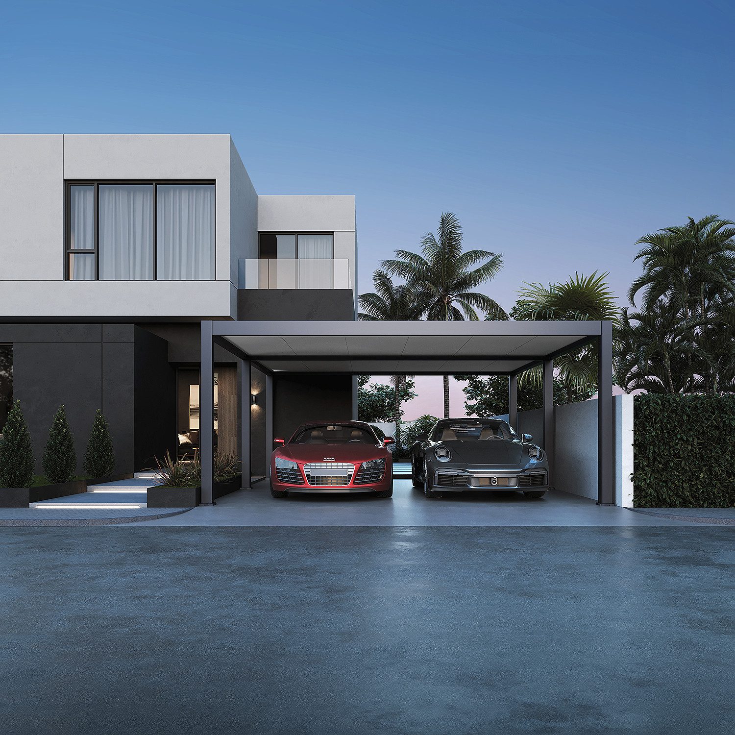 Weide Doppelcarport Autoüberdachung Carport Garage Pergola Aluminium 6 x 5,3 M anthrazit, BxT: 530x600 cm, 255 cm Einfahrtshöhe