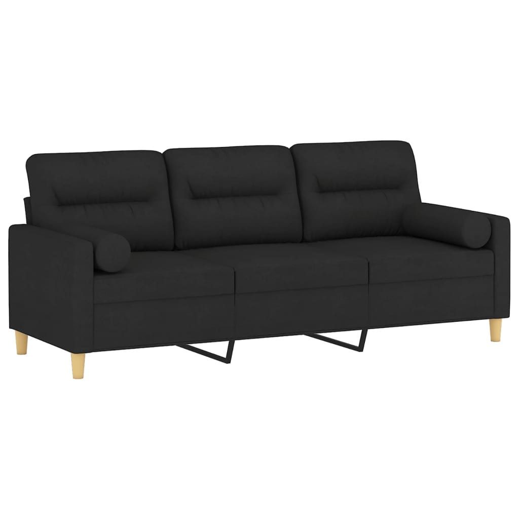 vidaXL Sofa 3-Sitzer-Sofa mit Zierkissen Schwarz 180 cm Stoff
