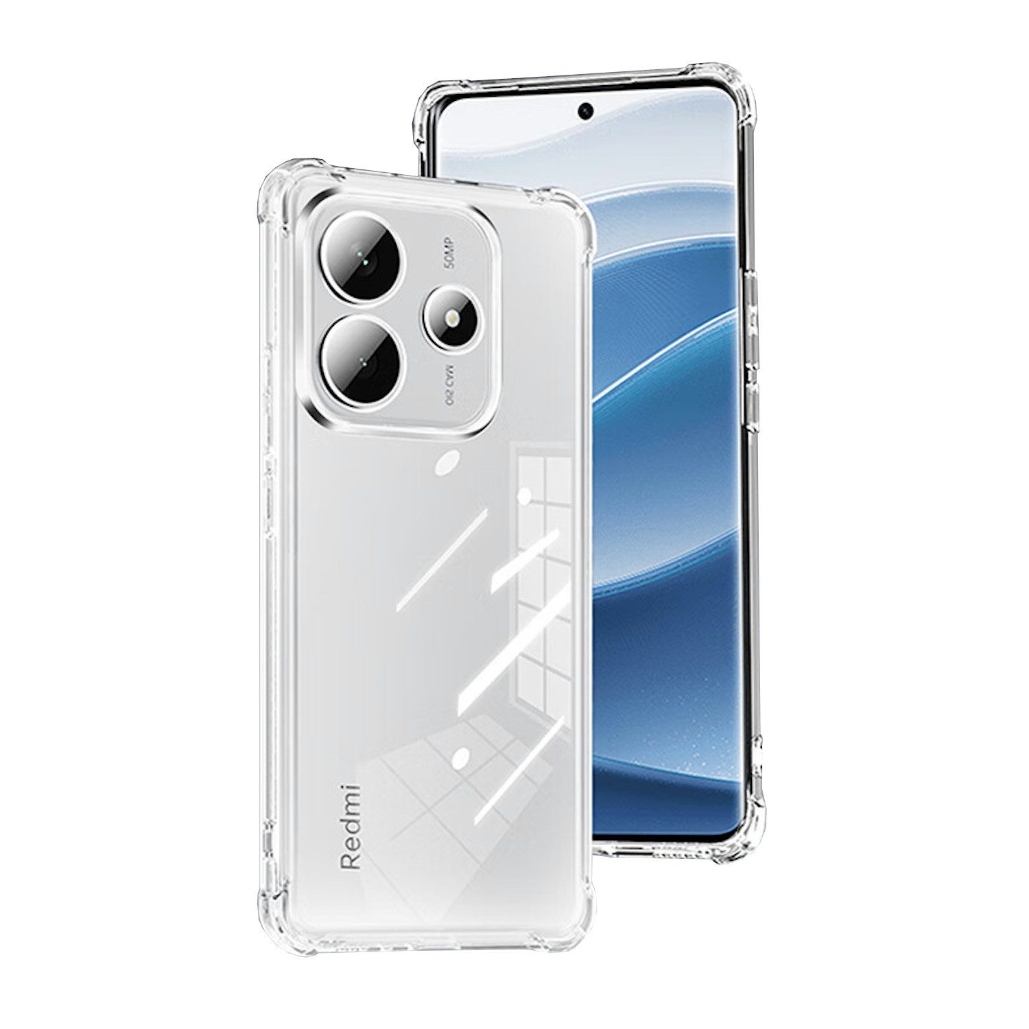 Wigento Handyhülle Für Xiaomi Redmi Note 14 5G Schock TPU Schutz Hülle Cover Transparent, Silikon TPU Handy Schutz Hülle verstärkte Ecken