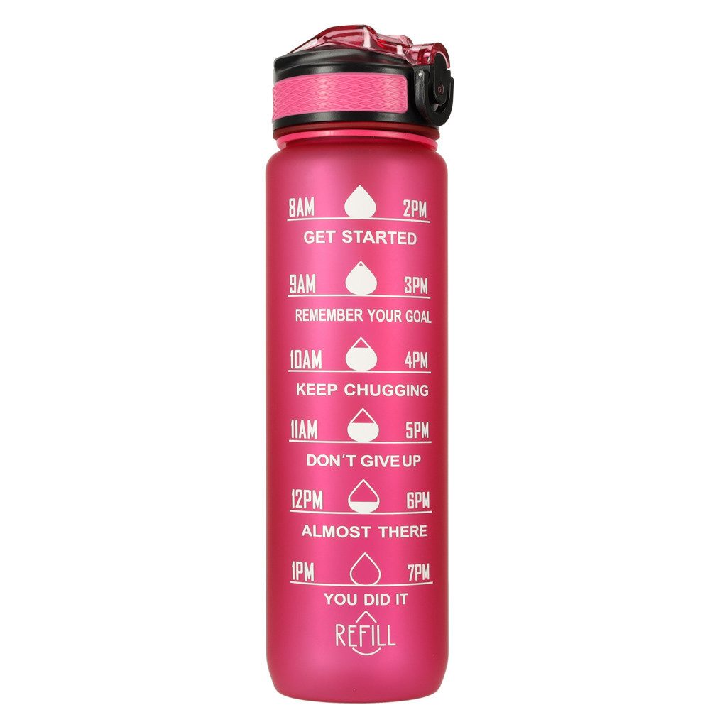Ikonka Trinkflasche Motivations-Wasserflasche 1L – Tritan, BPA-frei, mit Strohhalm, Motivations-Wasserflasche mit Strohhalm und Messskala, 1L