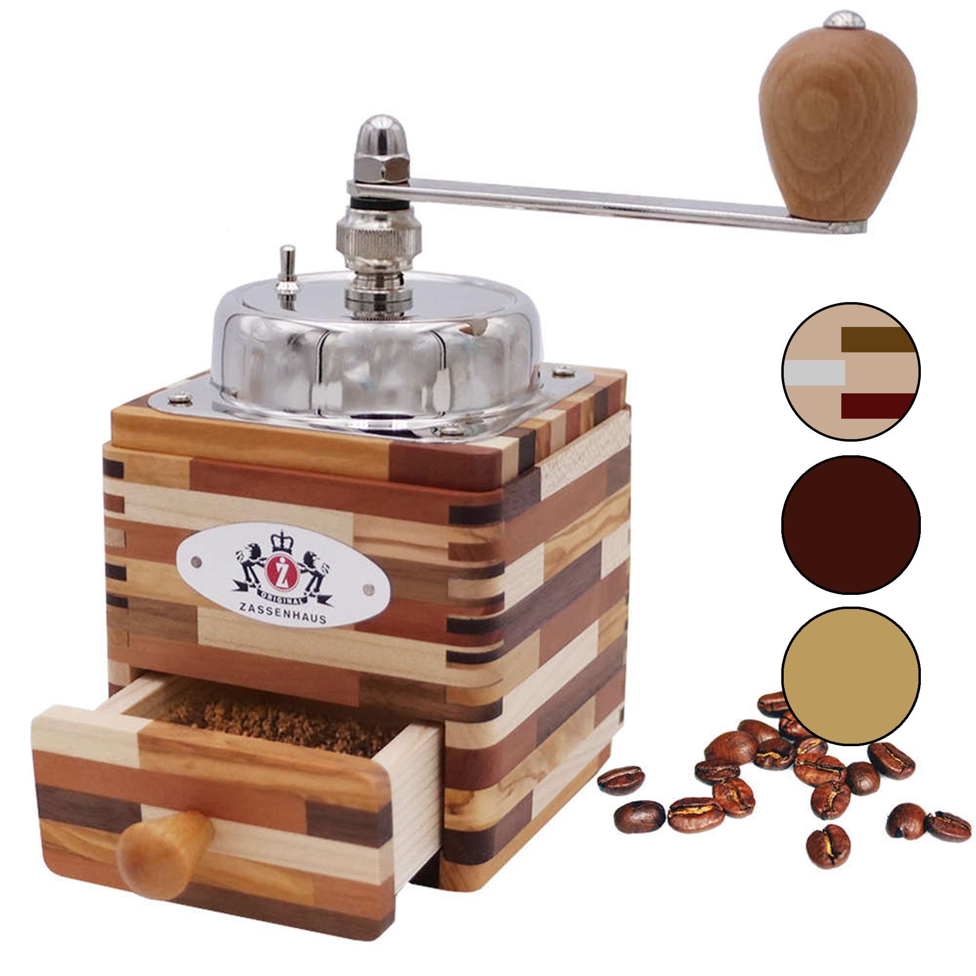 ZASSENHAUS Kaffeemühle Zassenhaus Kaffeemühle MONTEVIDEO, 0 W, Kegelmahlwerk, 50 g Bohnenbehälter, Kombination aus Edelstahl und edlen Hölzern, Kompaktes Design