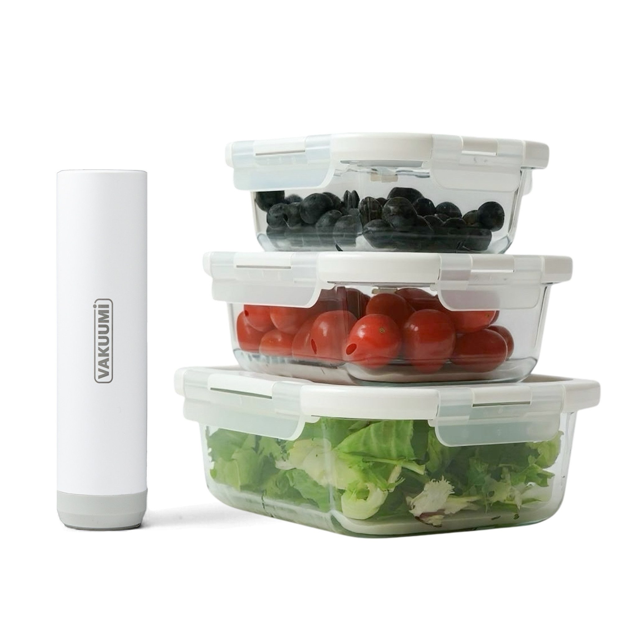 VAKUUMI Hand-Vakuumierer VAKUUMI, 3-teiliges Set aus Glas mit wiederaufladbarer Vakuumpumpe