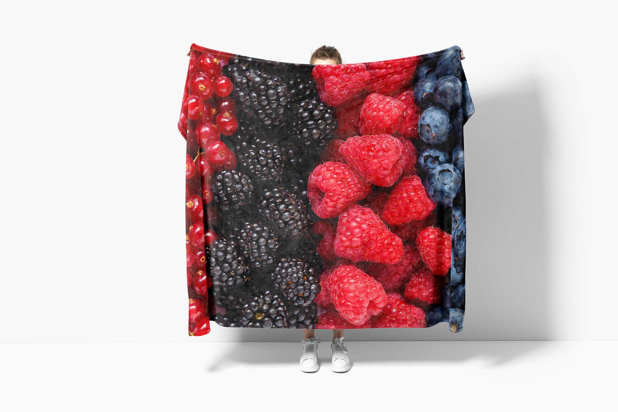 Strandhandtuch Früchte Handtuch Baumwolle-Polyester-Mix Kuscheldecke Handtücher Handtuch Sinus Art Saunatuch Fotomotiv mit Himbeeren, (1-St),