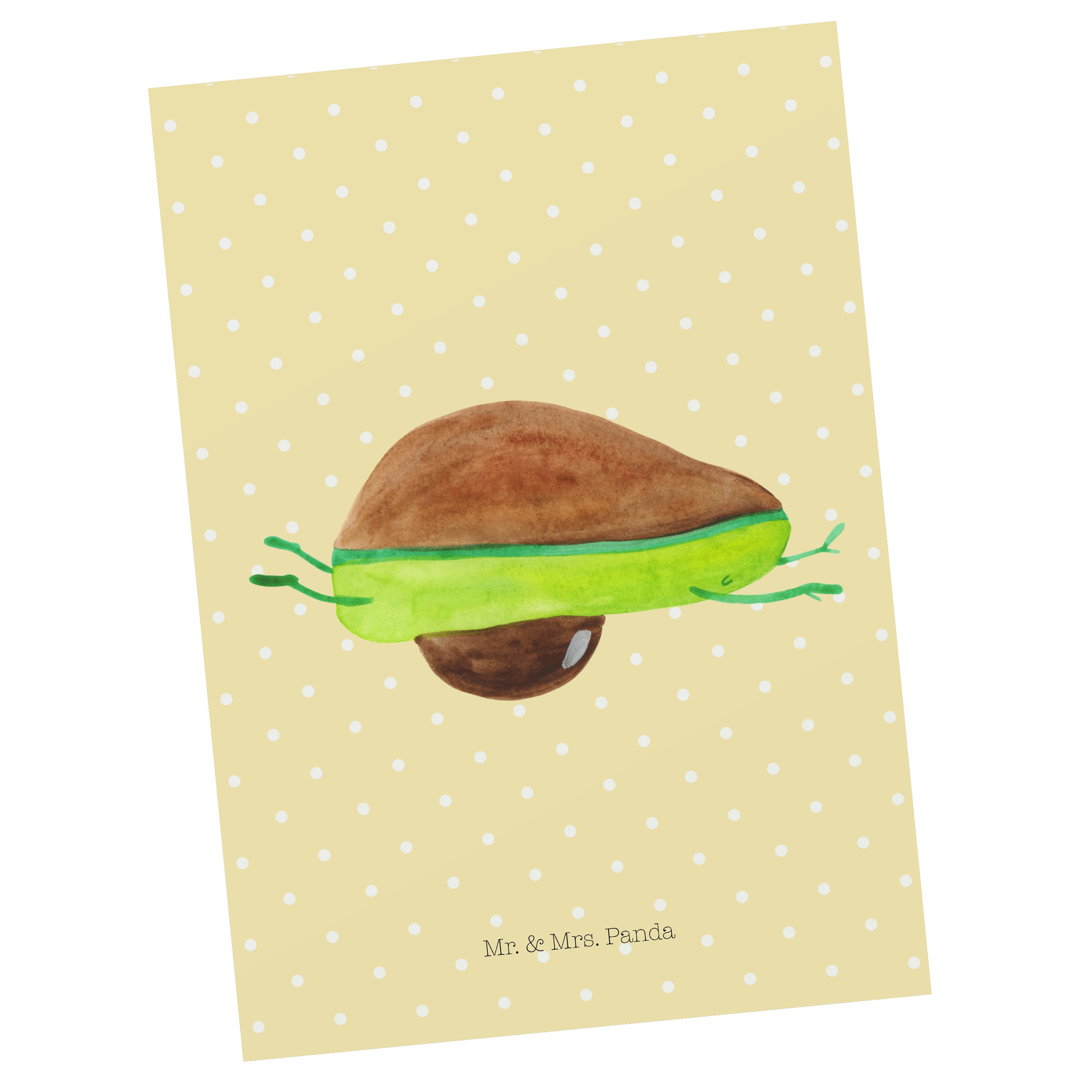 Mr. & Mrs. Panda Postkarte Avocado Yoga - Gelb Pastell - Geschenk, Grußkarte, Geschenkkarte, Ein