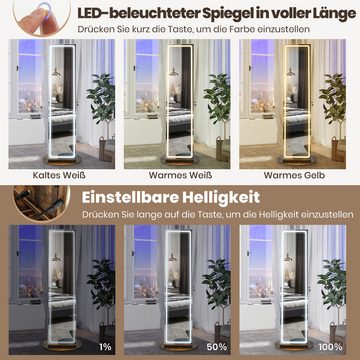 KOMFOTTEU Schmuckschrank mit LED Beleuchtung, Ganzkörperspiegel & Ablage