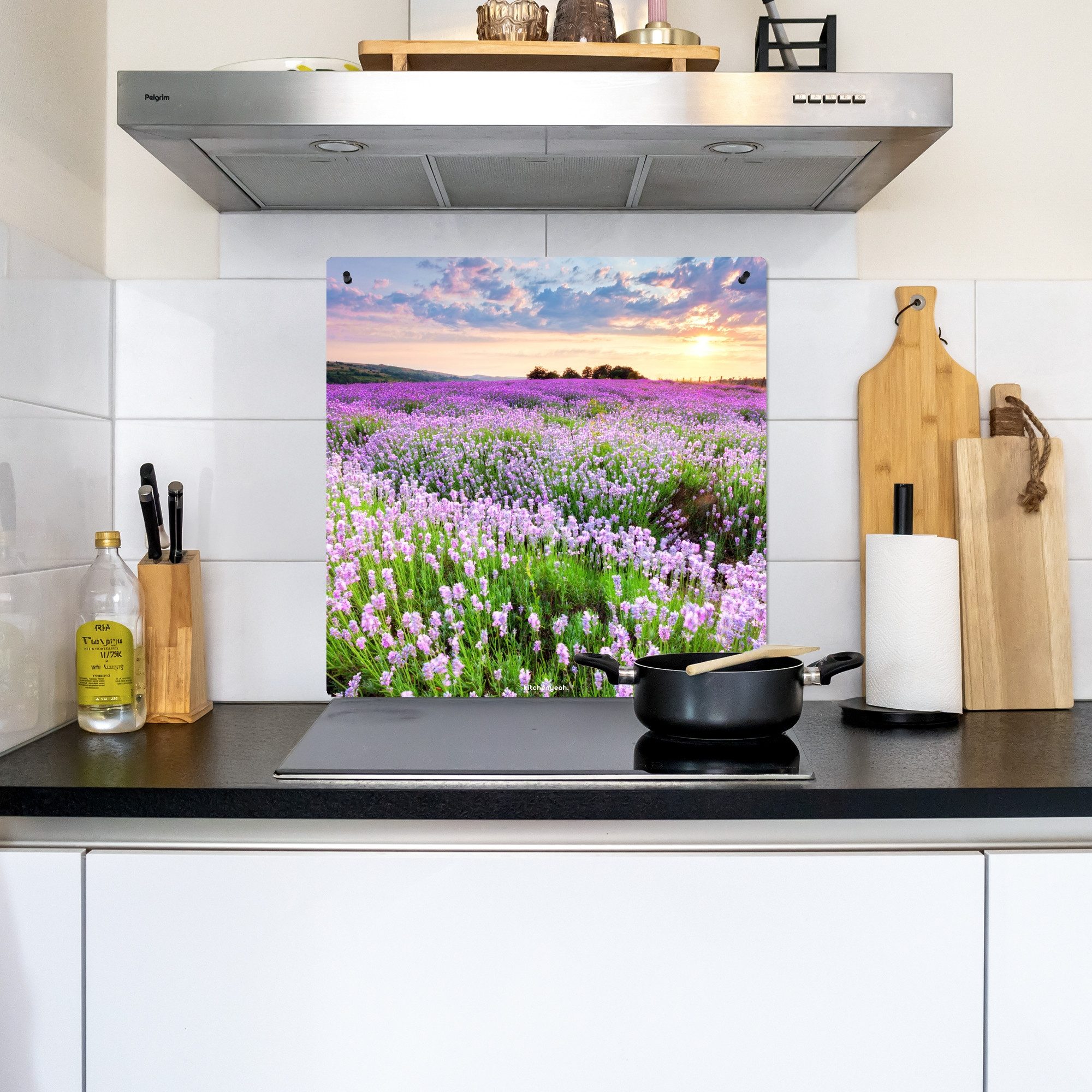 KitchenYeah Küchenrückwand Lavendel - Blumen - Lila - Blumenfeld, (1-tlg), Küche Herdabdeckung Ceranfeld Induktionsfeld Spritzschutz, 65x50 cm – Bild 3 von 5