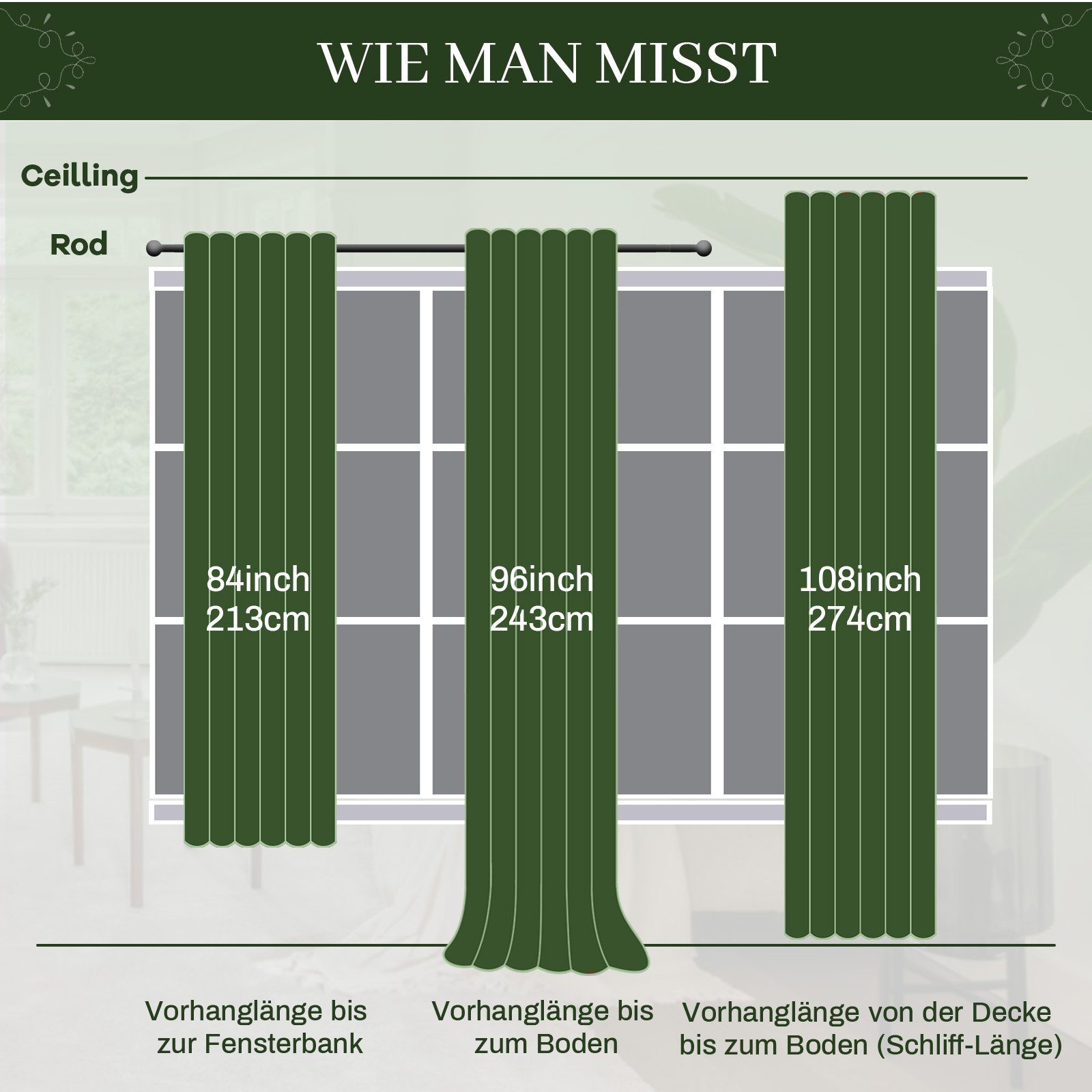 St), (2 Gardine Verdunkelungsvorhang Luxus Samtvorhang, Schlafzimmer,Kinderzimmer Wärmeisolierend, Olivgrün Sunicol, Thermogardine, Blickdicht für Kräuselband, Wohnzimmer,