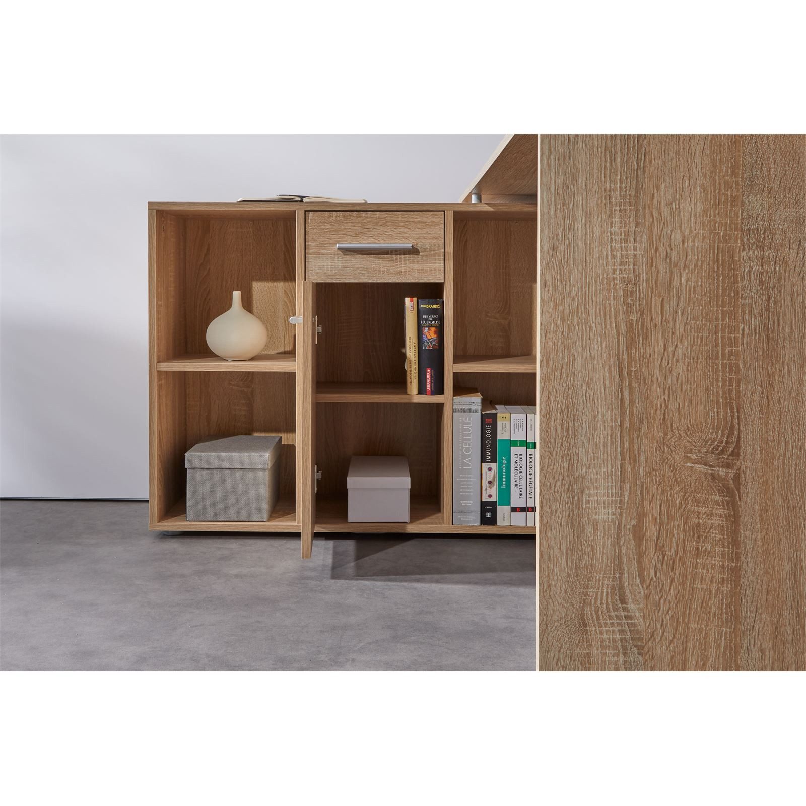 CARO-Möbel Eckschreibtisch DIEGO, Schreibtisch mit Stauraum in L-Form, Home Office Tisch sonoma eiche