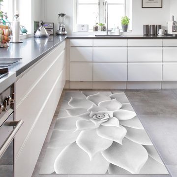 Läufer Teppich Vinyl Flur Küche Blumen funktional lang modern, Bilderdepot24, Läufer - schwarz weiß glatt
